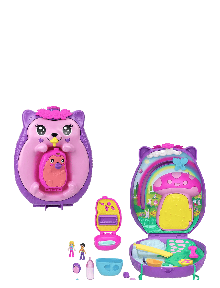 Polly Pocket - Hedgehog Mom & Baby Purse Playset with 2 Dolls & 16 Accessories Including Pets - leikfangasett - multi color - 1