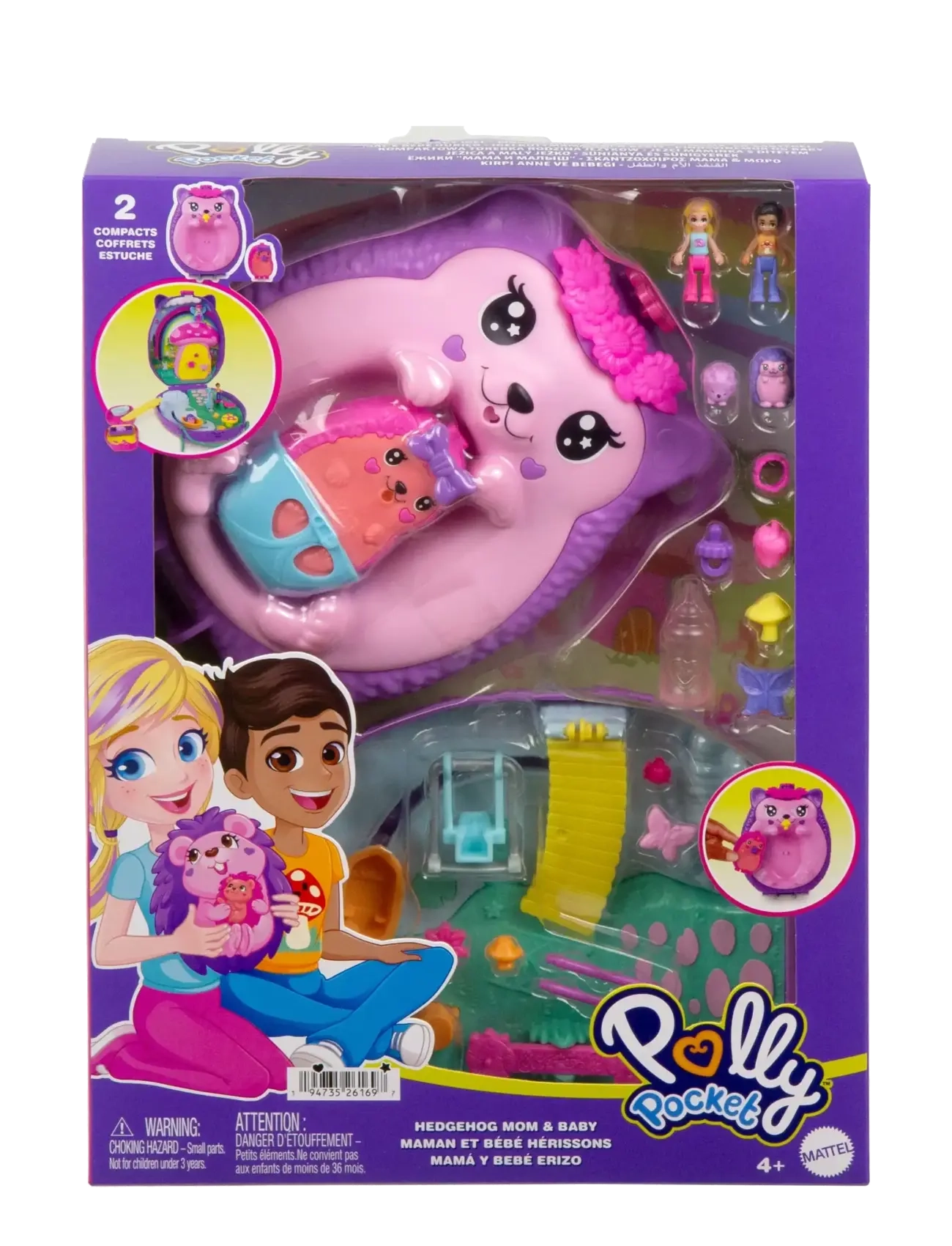 Polly Pocket - Hedgehog Mom & Baby Purse Playset with 2 Dolls & 16 Accessories Including Pets - spiel-sets - multi color - 5