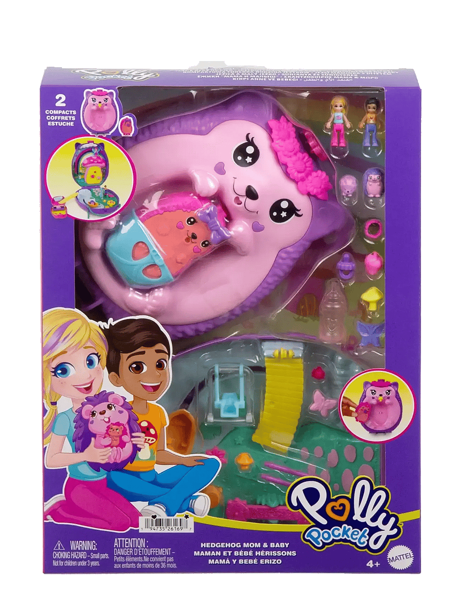 Polly Pocket - Hedgehog Mom & Baby Purse Playset with 2 Dolls & 16 Accessories Including Pets - spiel-sets - multi color - 5