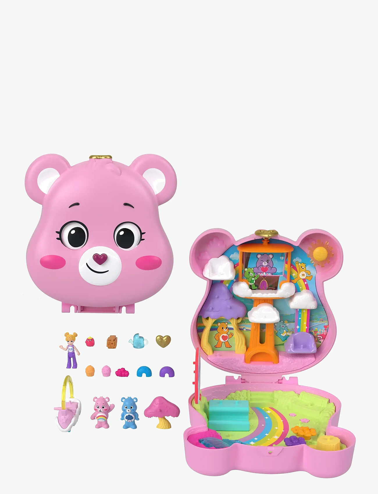 Polly Pocket - x Care Bears Dolls & Playset with Toy Car and Themed Accessories, Compact Travel Toy - play sets - multi color - 1