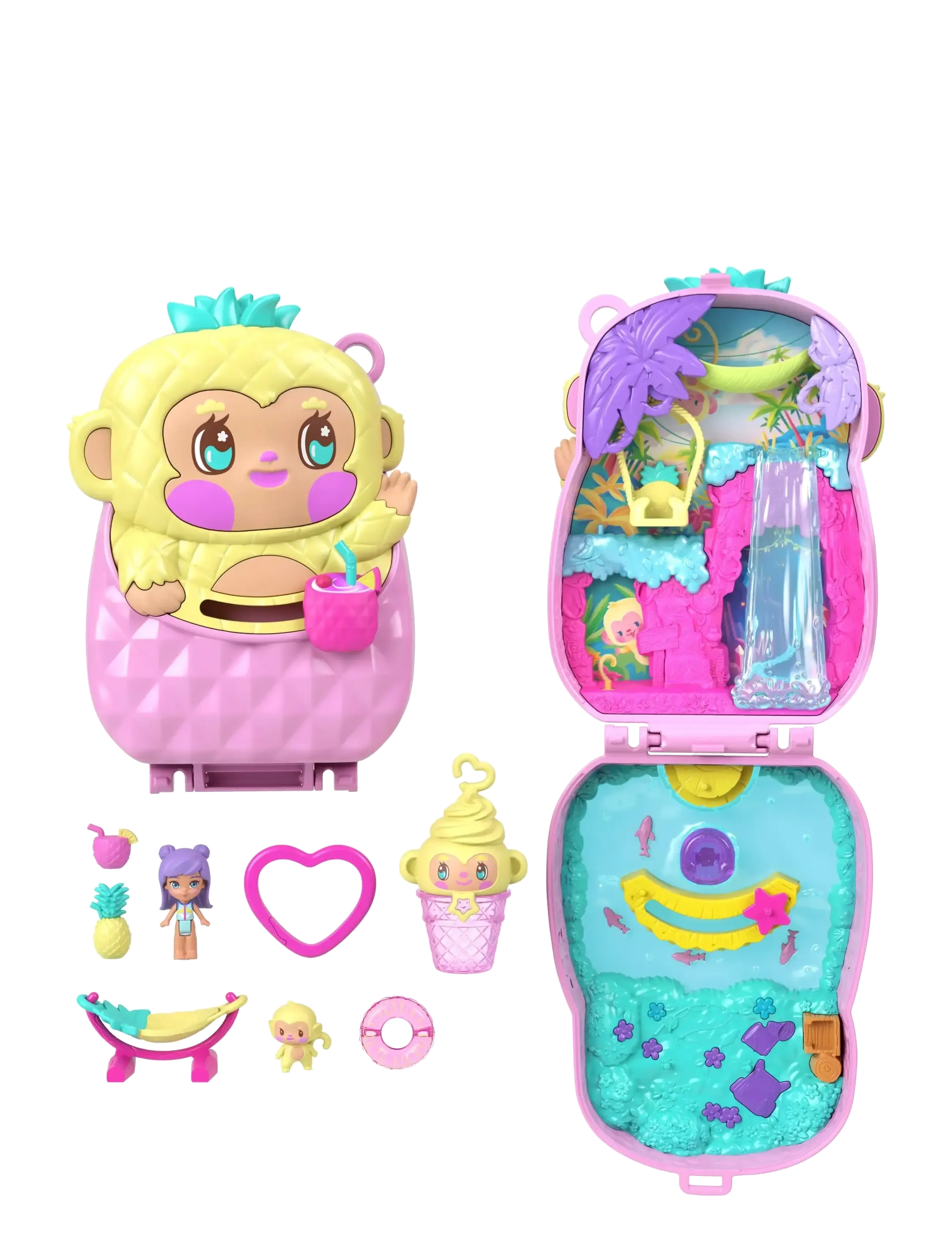 Polly Pocket Pineapple Monkey Colada Compact, One Size, Dolls & Accessories, Rosa - Doll Houses, Kinder