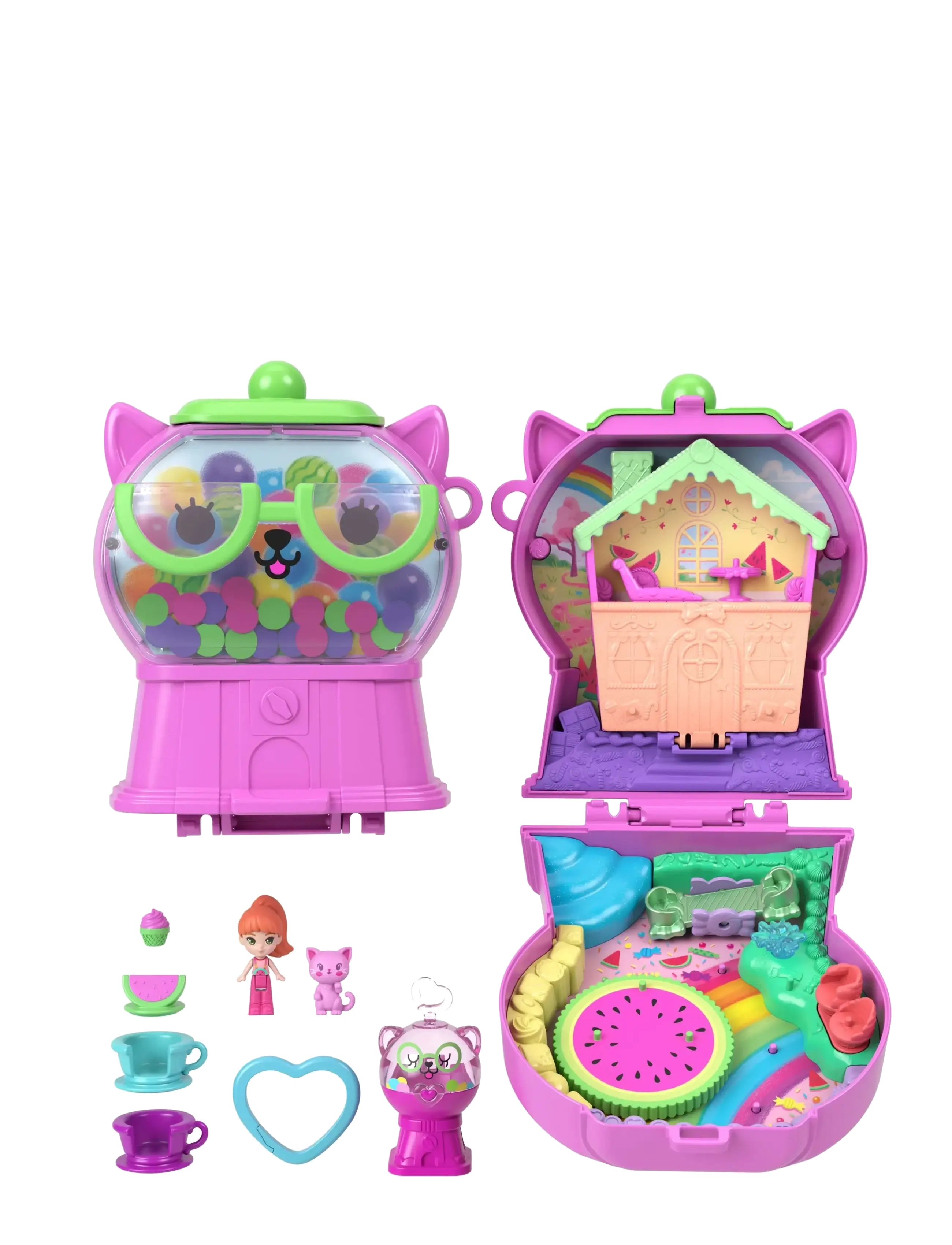 Polly Pocket Watermelon Gumball Kitty Compact, Børn, Play Sæt, Pink, Str: ONE SIZE