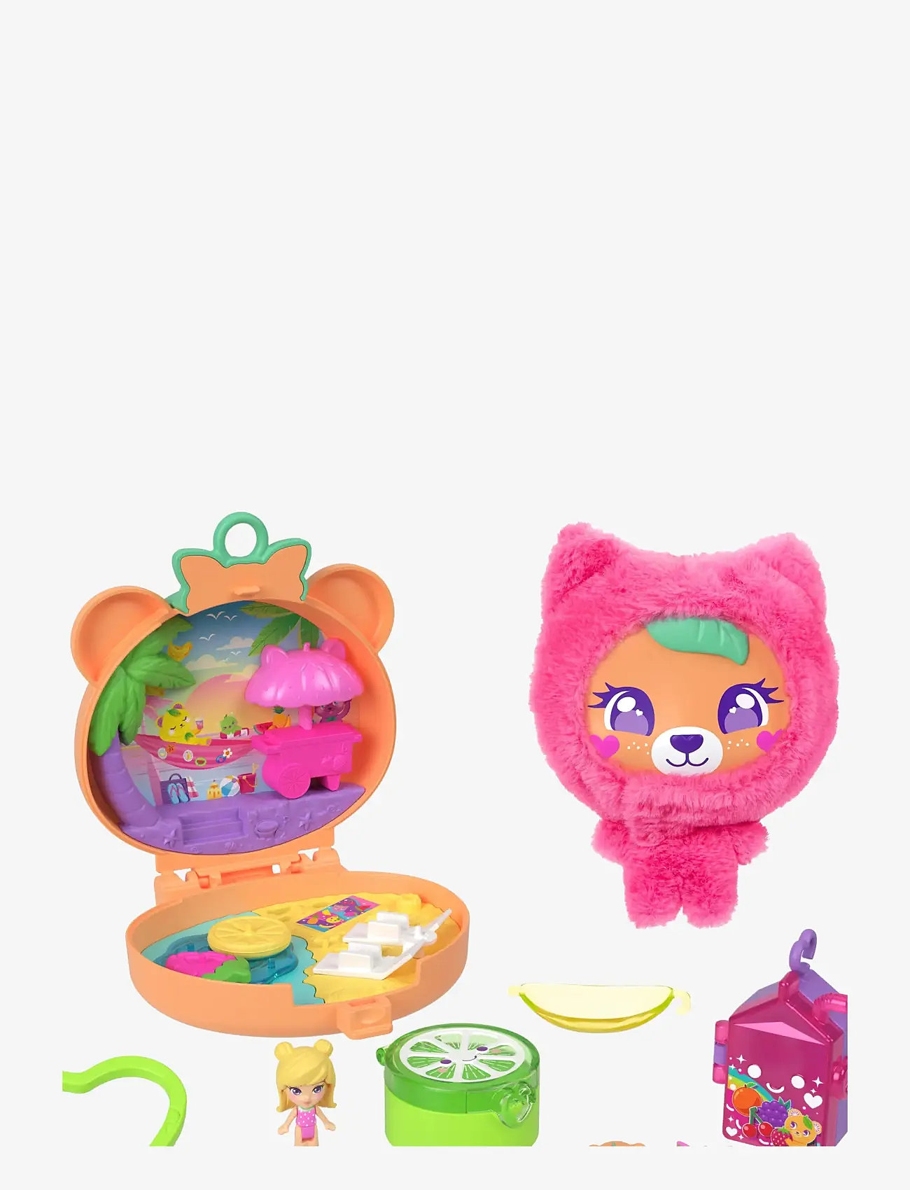 Polly Pocket - Plushie Bear Compact, Doll & Keychain Playset with Pets, Fruit Themed Accessories - play sets - multicolor - 0