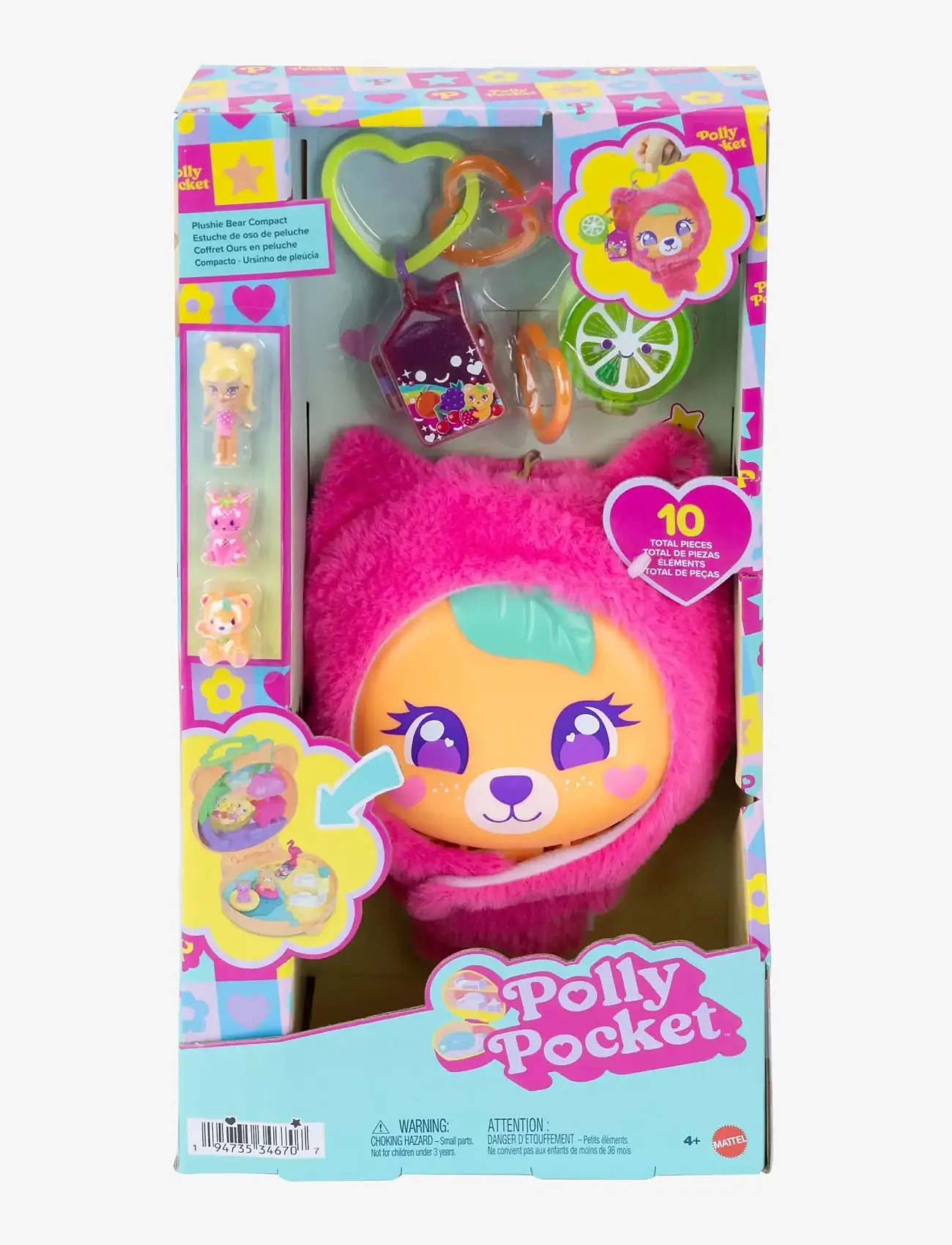 Polly Pocket - Plushie Bear Compact, Doll & Keychain Playset with Pets, Fruit Themed Accessories - play sets - multicolor - 3