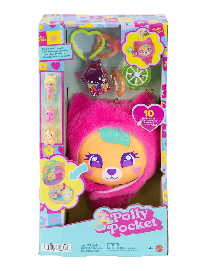 Polly Pocket - Plushie Bear Compact, Doll & Keychain Playset with Pets, Fruit Themed Accessories - mängukomplektid - multicolor - 3