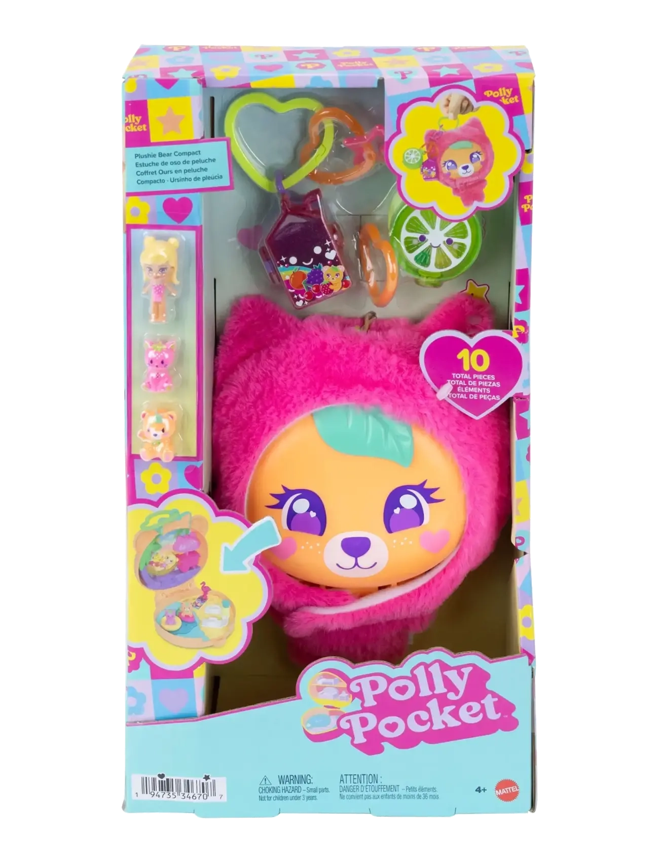 Polly Pocket - Plushie Bear Compact, Doll & Keychain Playset with Pets, Fruit Themed Accessories - leksakssets & figurer - multicolor - 3