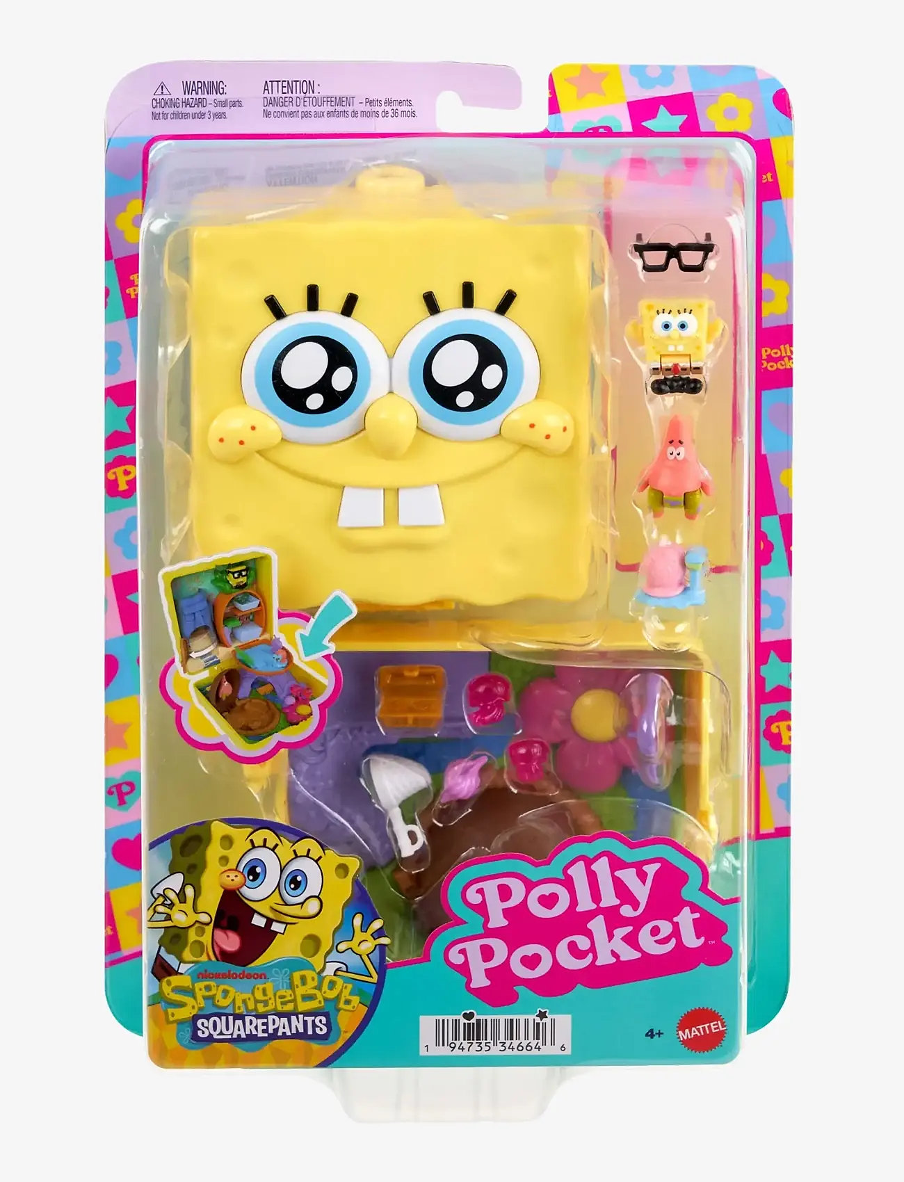 Polly Pocket - Micro Dolls and Playset, SpongeBob Partnership Compact with Patrick Doll, 7 Accessories - legesæt - multicolor - 1