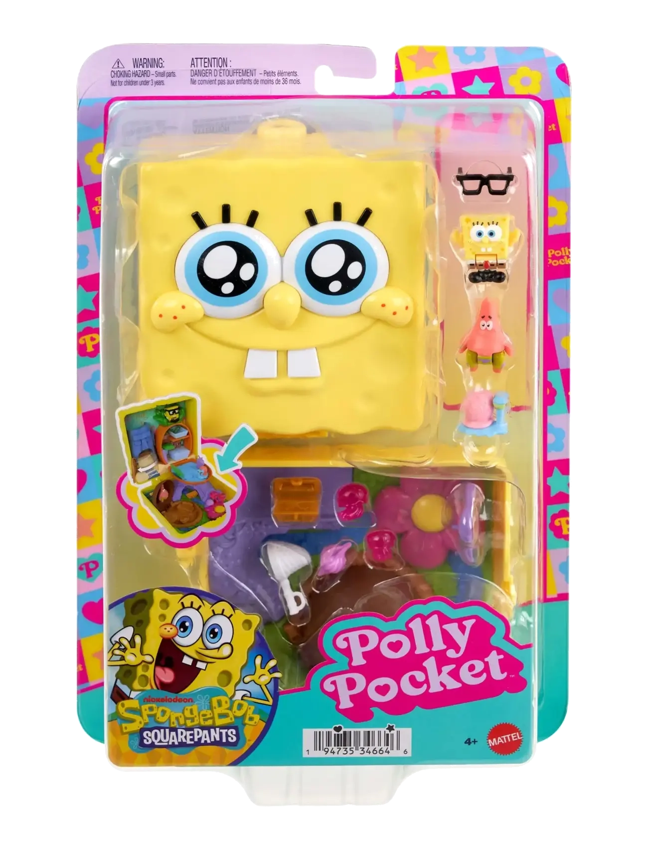Polly Pocket - Micro Dolls and Playset, SpongeBob Partnership Compact with Patrick Doll, 7 Accessories - spēļu komplekti - multicolor - 1