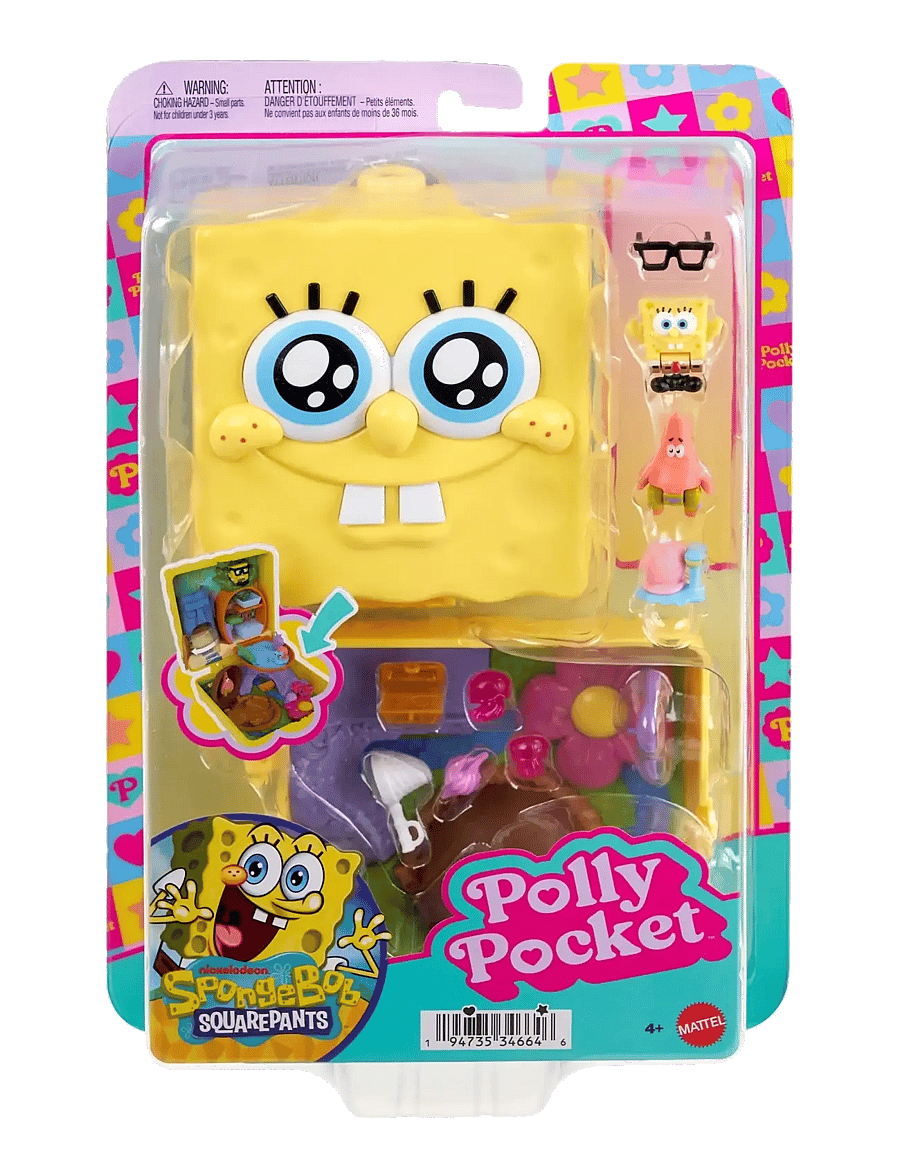 Polly Pocket - Micro Dolls and Playset, SpongeBob Partnership Compact with Patrick Doll, 7 Accessories - spēļu komplekti - multicolor - 1