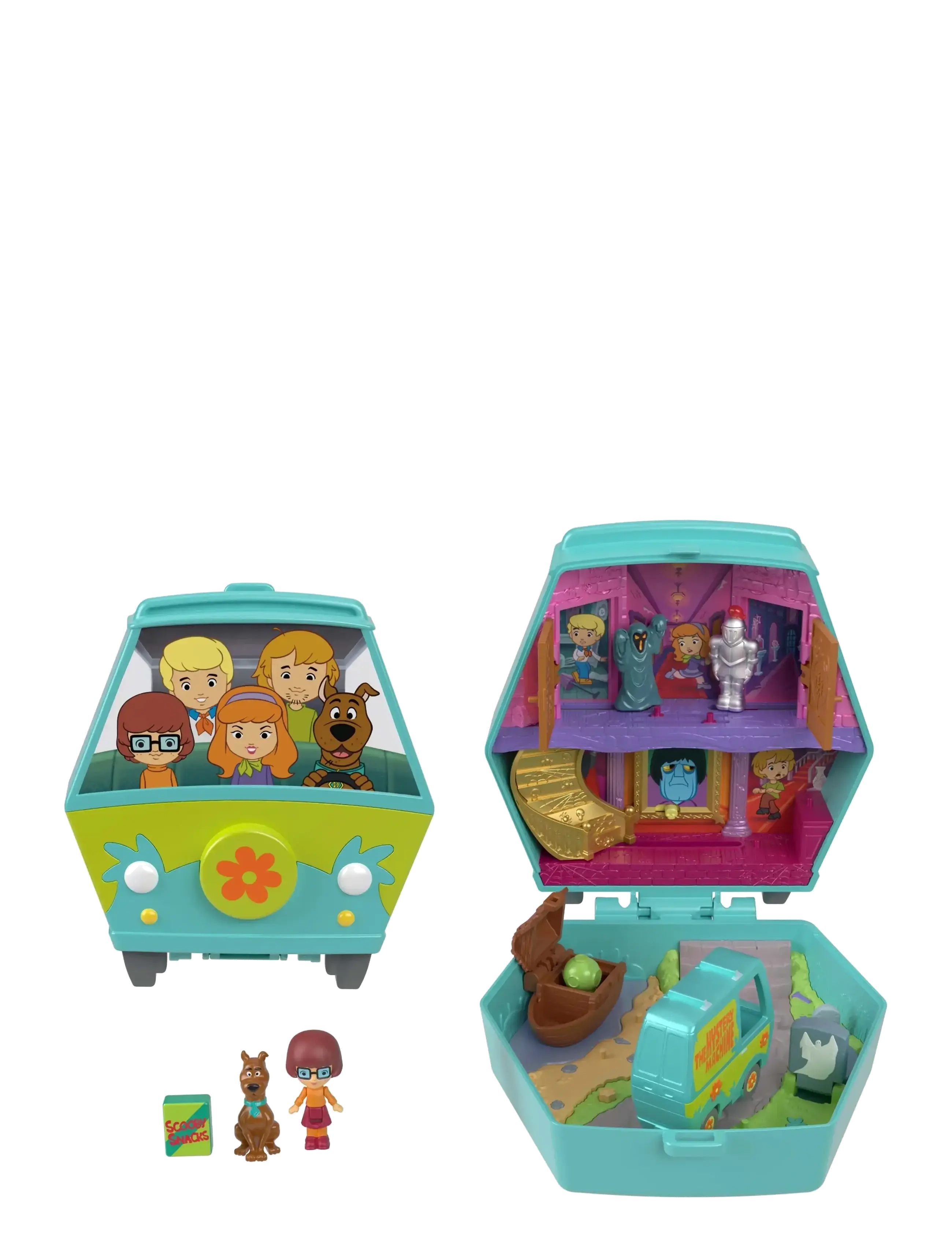 Polly Pocket Micro Dolls And Playset, Scooby Doo Partnership Compact With Scooby And Velma, Toy Car, One Size, Blue, Legesæt Og Actionfigurer > Film-