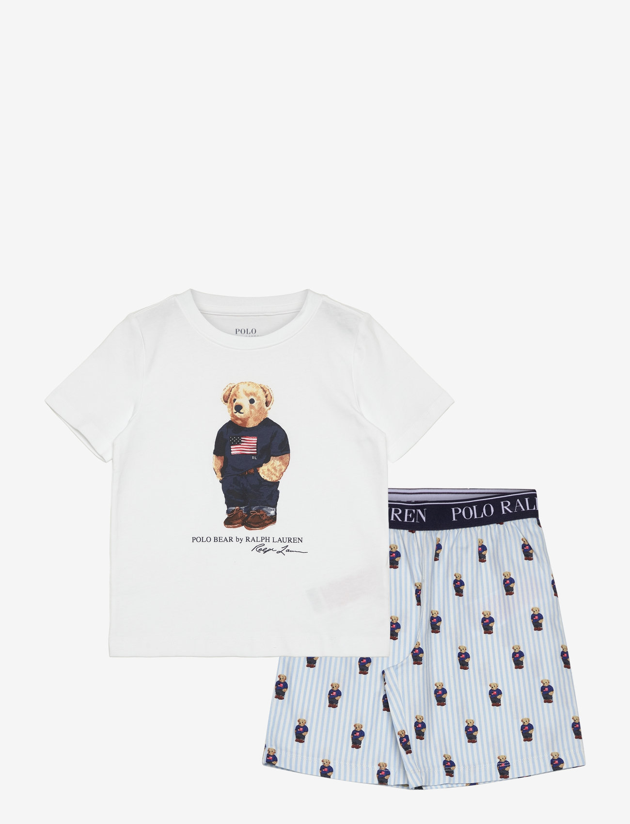 Ralph Lauren Kids - S5-SLEEPWEAR SHORT SET - lühikeste varrukatega t-särkide komplektid - white / elite blue - 0