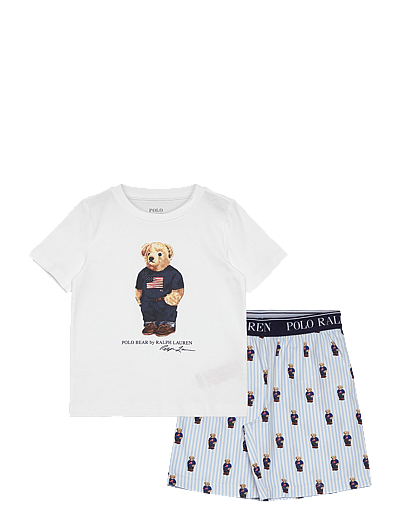 Ralph Lauren Kids S5-SLEEPWEAR SHORT SET - Komplektai su marškinėliais trumpomis rankovėmis - WHITE / ELITE BLUE / white