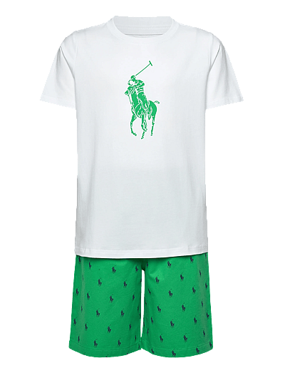 Ralph Lauren Kids S5-SLEEPWEAR SHORT SET - Komplektai su marškinėliais trumpomis rankovėmis - POLO VINEYARD GREEN / white