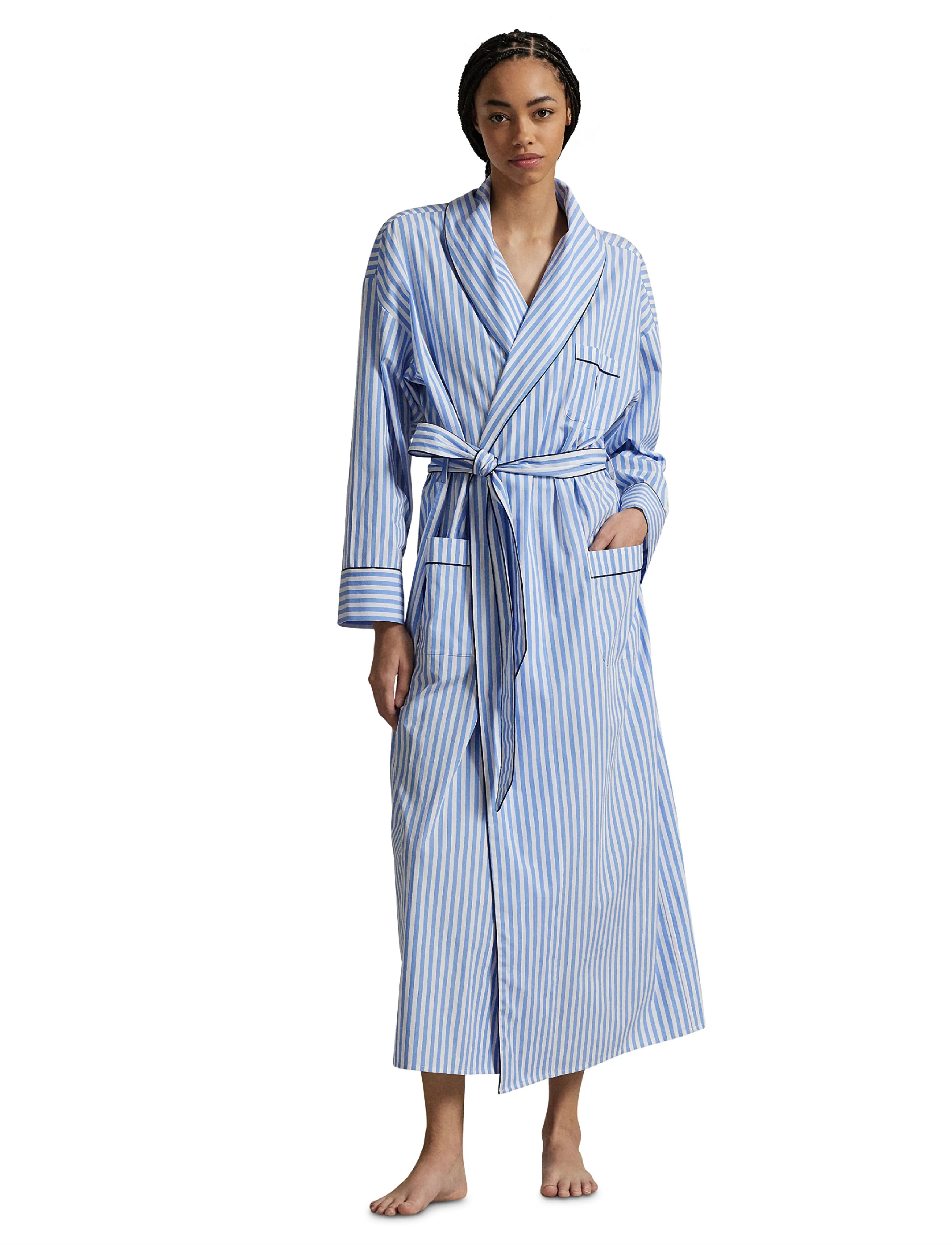 Polo Ralph Lauren Intimates Striped Cotton Poplin Robe, SM, Night & Loungewear, Blau - Robes, Frauen