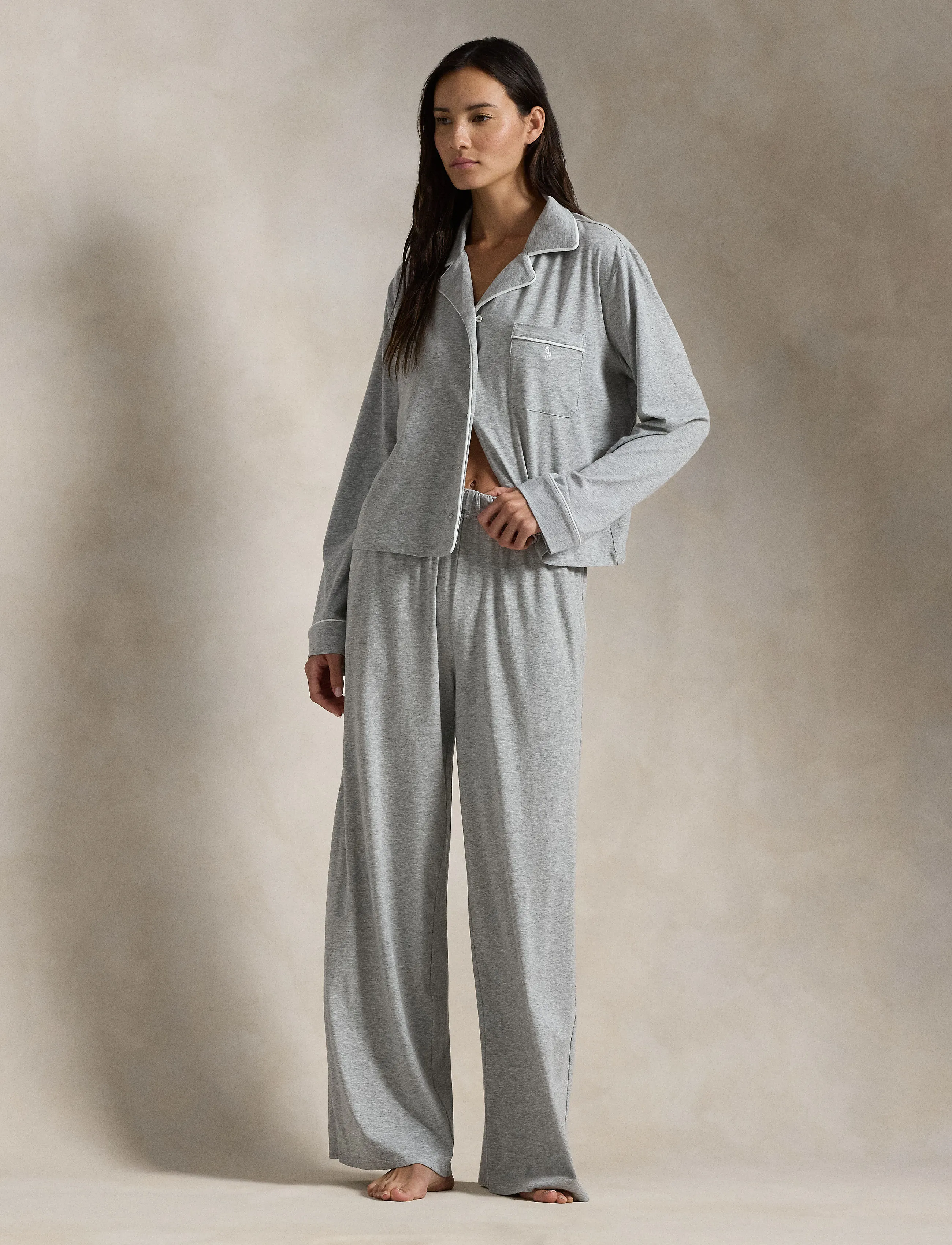 Polo Ralph Lauren Intimates Long Sleeve Pj Sleep Set, Kvinder, Langærmet Pyjamas Sæt, Grå, Str: M