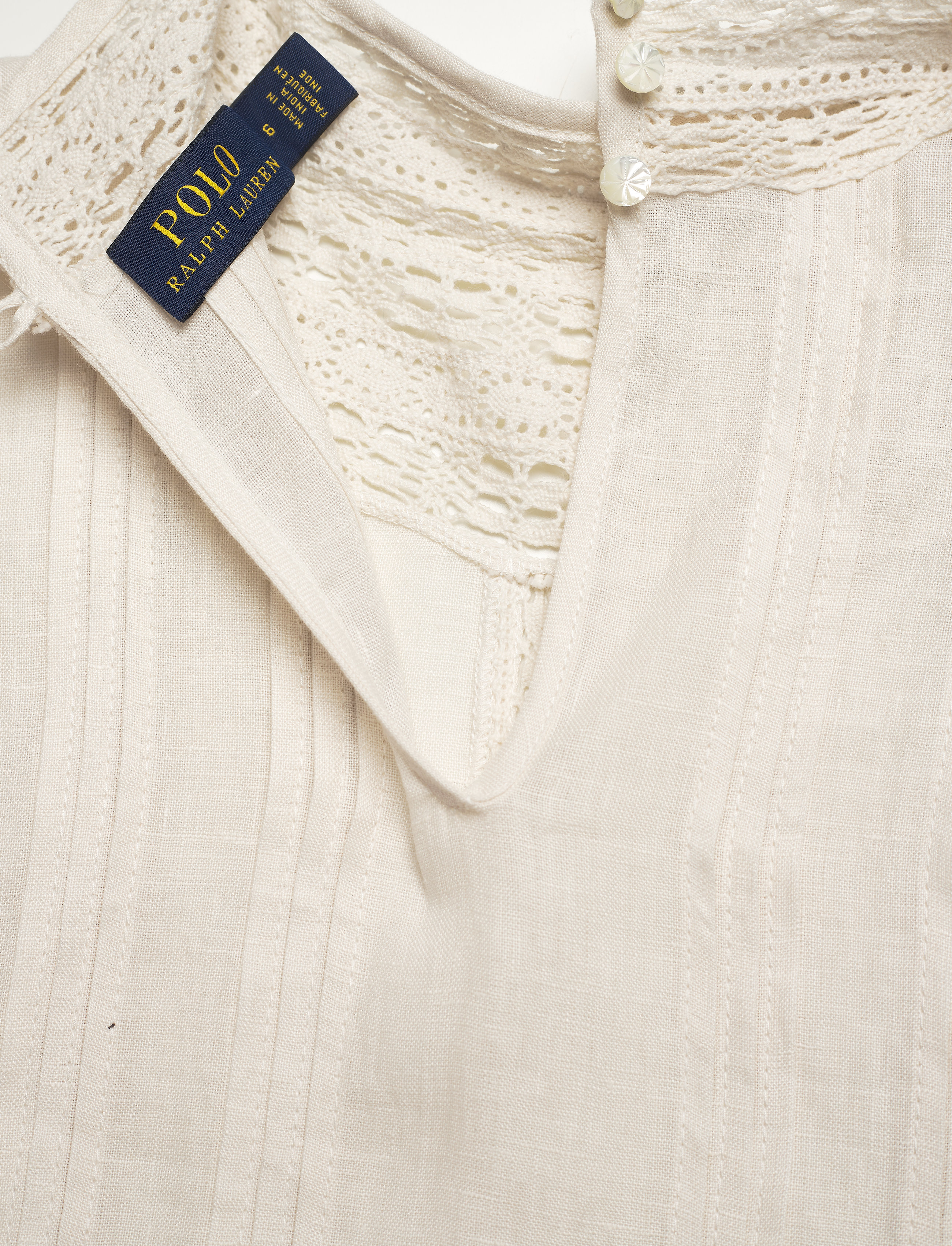 Polo Ralph Lauren - Lace-Trim Linen Blouse - antique cream - 5