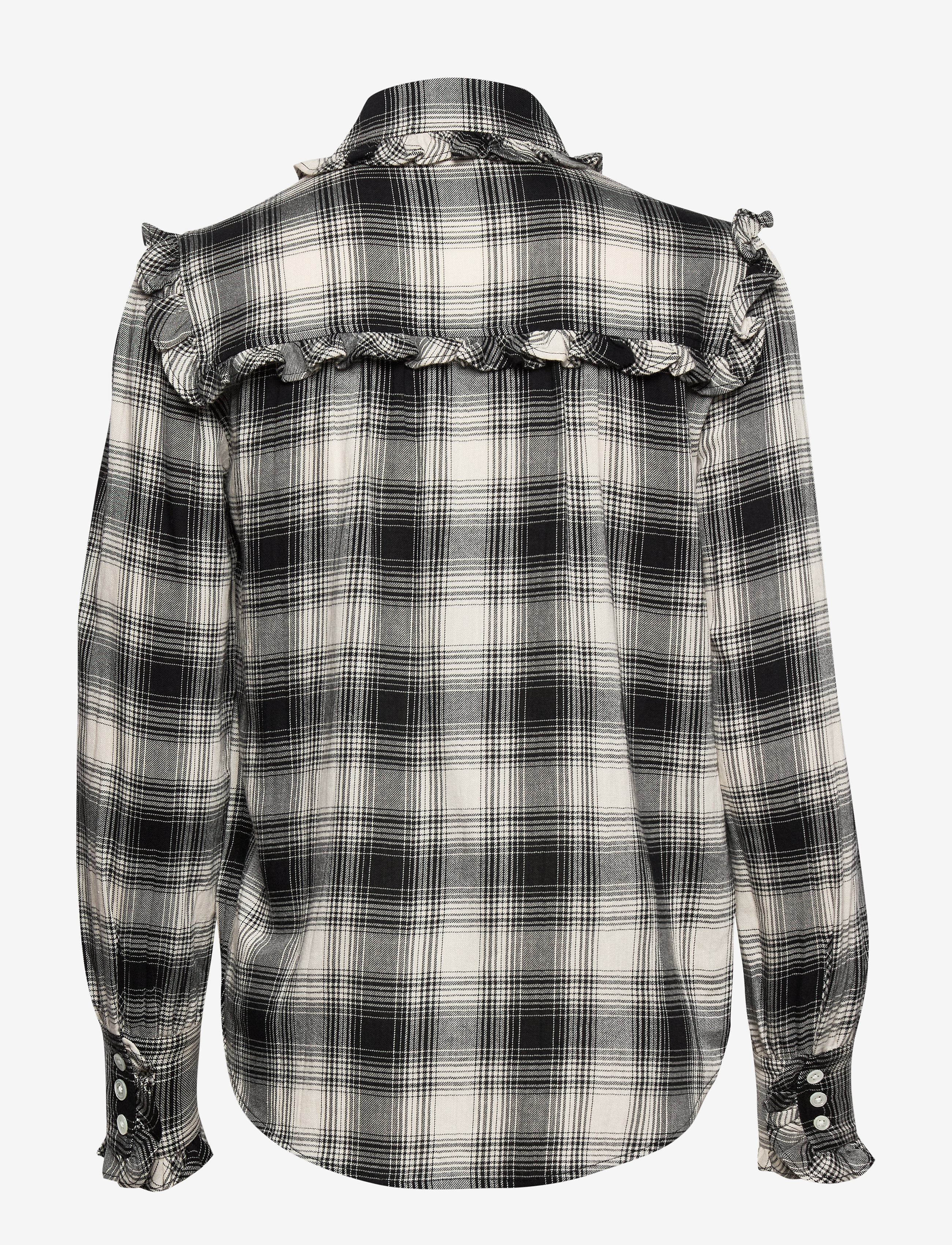 Polo Ralph Lauren - Ruffle-Trim Plaid Shirt - black/light cream - 2