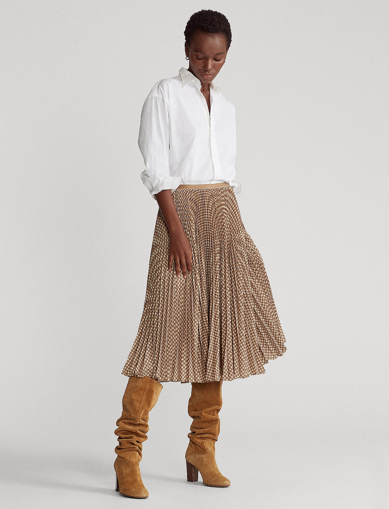 Polo Ralph Lauren - Houndstooth Pleated Skirt - brown/tan houndst - 0