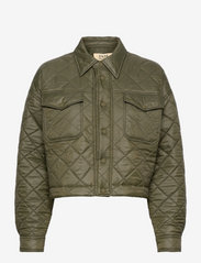 Water-Repellant Cropped Quilted Jacket - GREEN