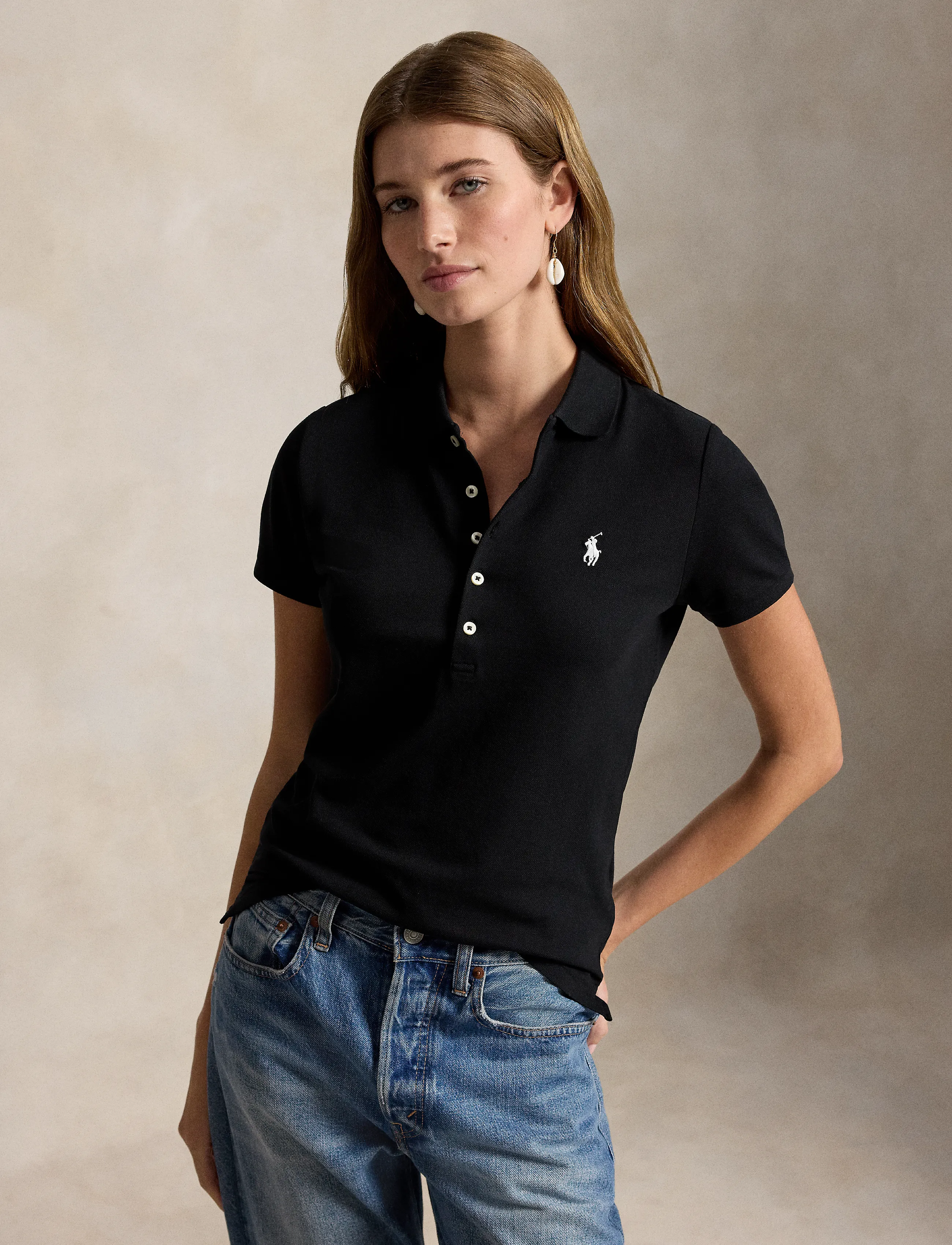 Polo Ralph Lauren Slim Fit Stretch Polo Shirt, M, Black, T-Shirts Og Toppe > Poloer, Dame