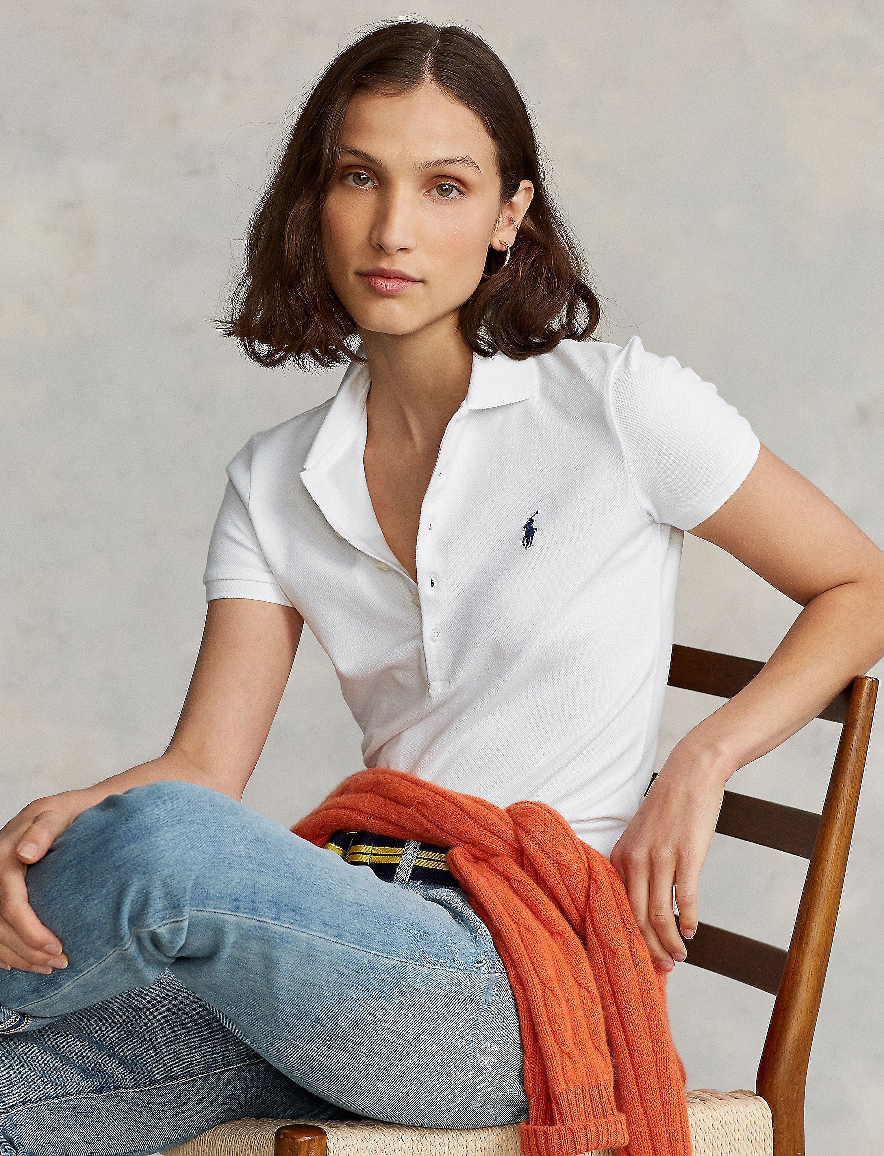 Polo Ralph Lauren Slim Fit Stretch Shirt, XS, T-shirts & Oberteile, Weiß - Polos, Frauen
