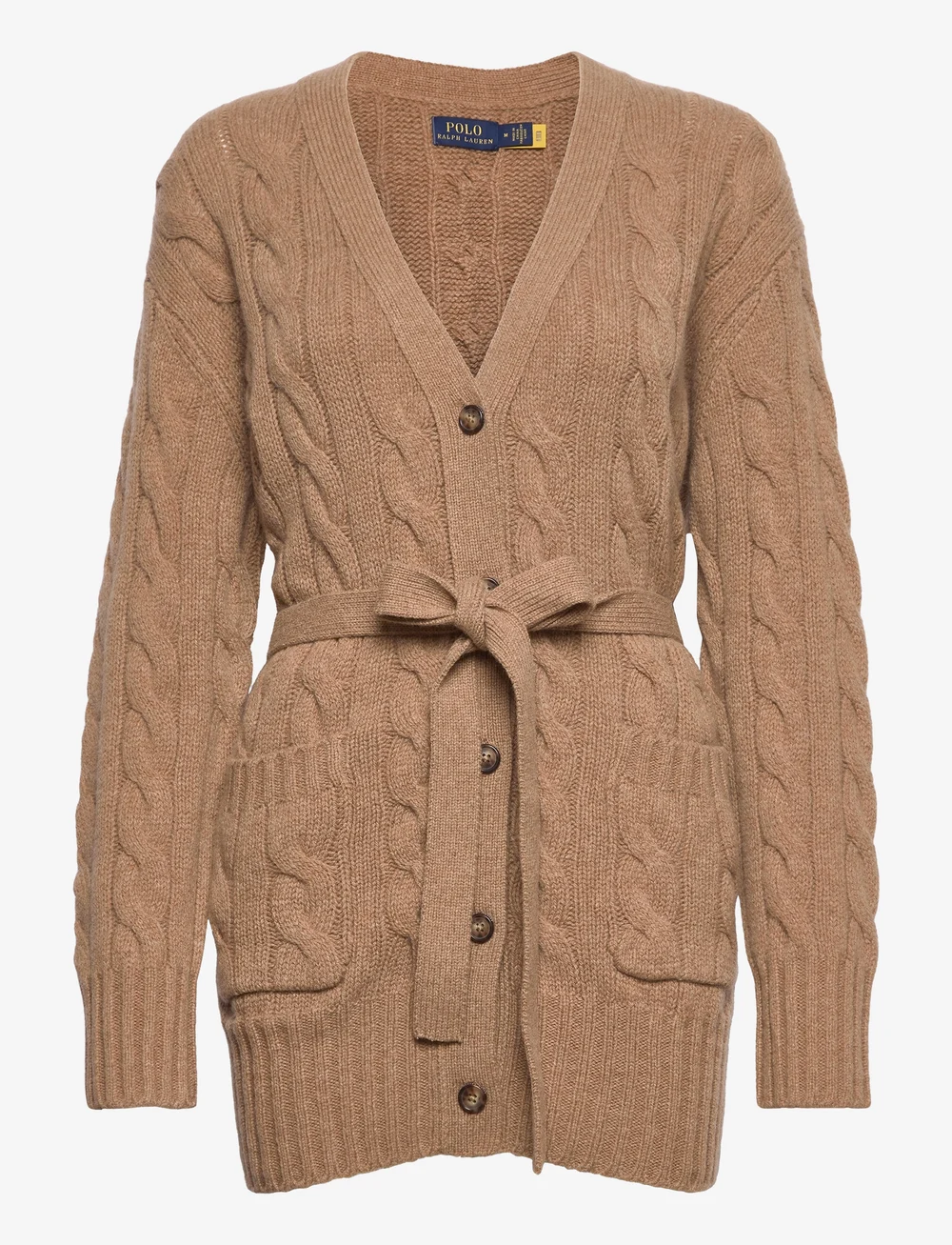 Belted Cable Knit Wool Cashmere Cardigan