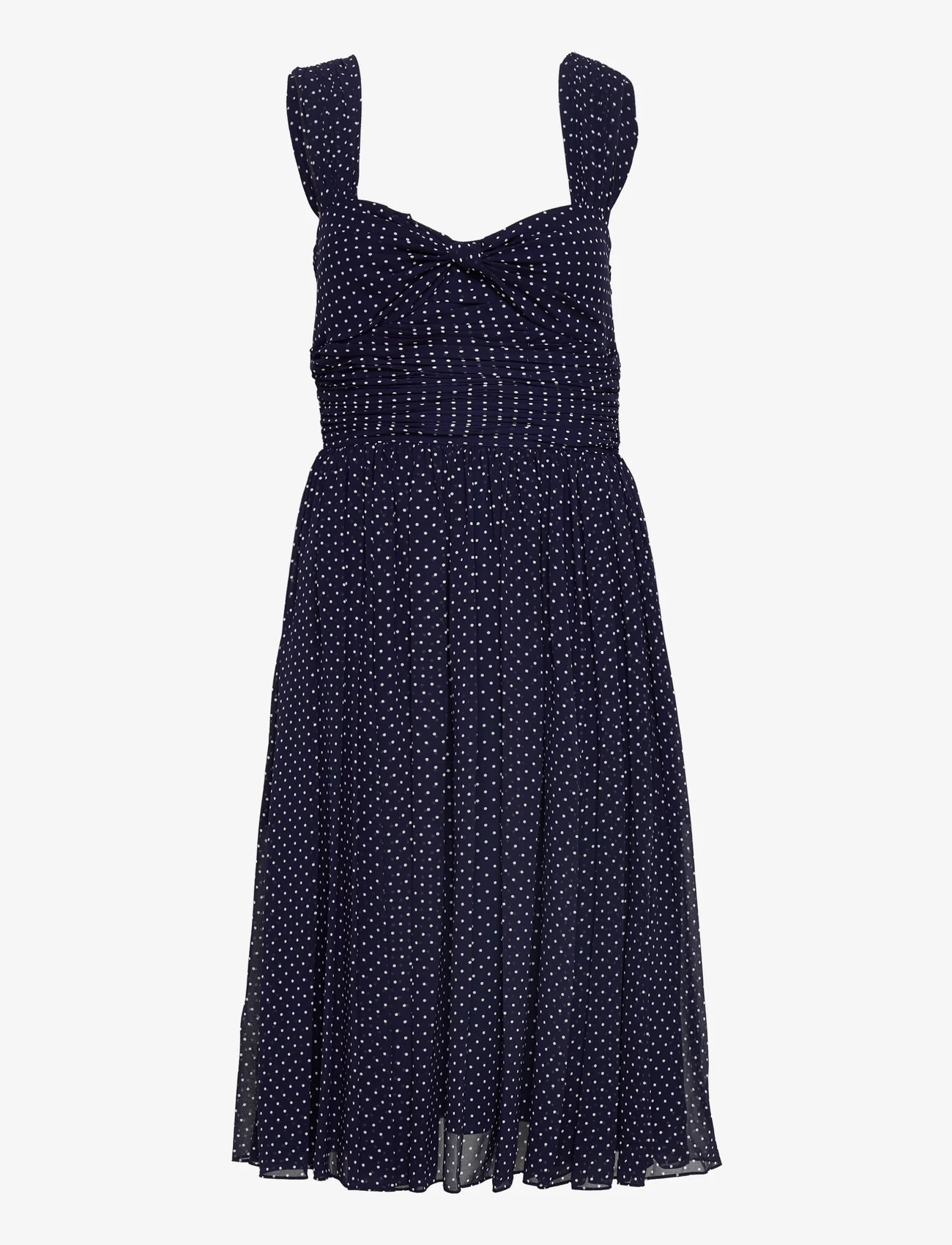Polo Ralph Lauren - Dot-Print Knot-Front Crepe Midi Dress - vidutinio ilgio suknelės - 1273 navy/ white - 0
