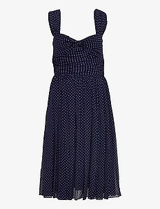 Dot-Print Knot-Front Crepe Midi Dress, Polo Ralph Lauren