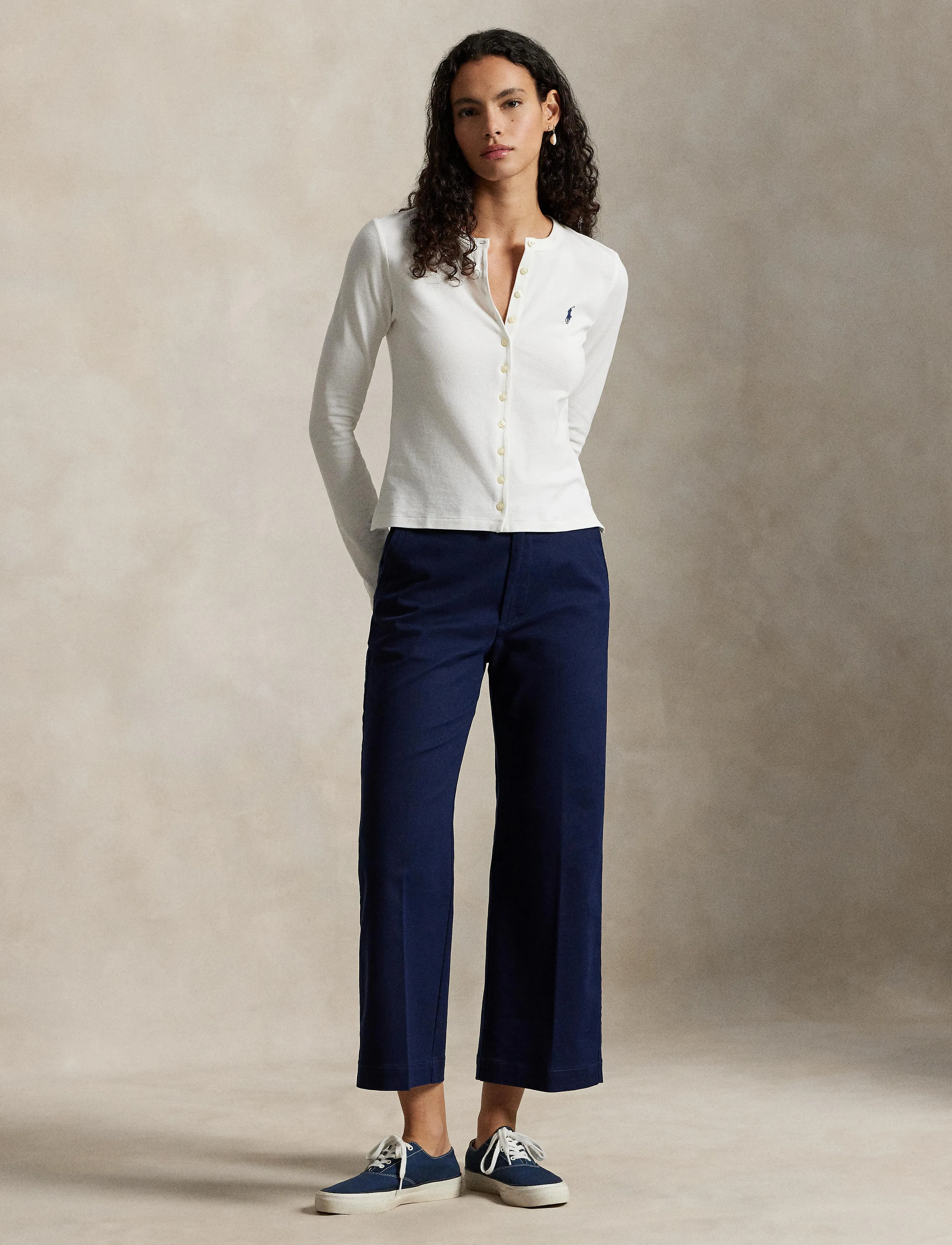 Polo Ralph Lauren Chino Wide-Leg Pant, 42, Trousers, Marineblau - Wide Leg, Frauen