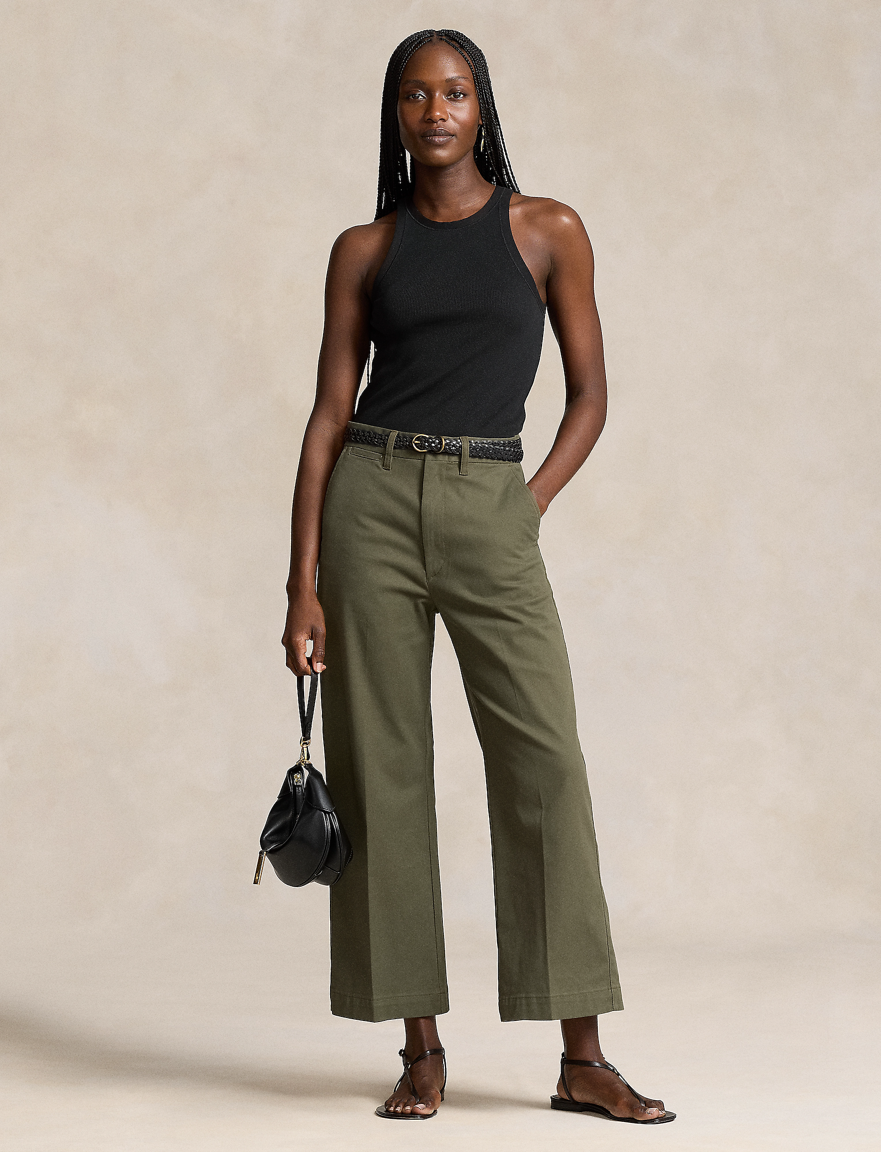 Polo Ralph Lauren Chino Wide-Leg Pant, 34, Trousers, Khakigrün - Wide Leg, Frauen