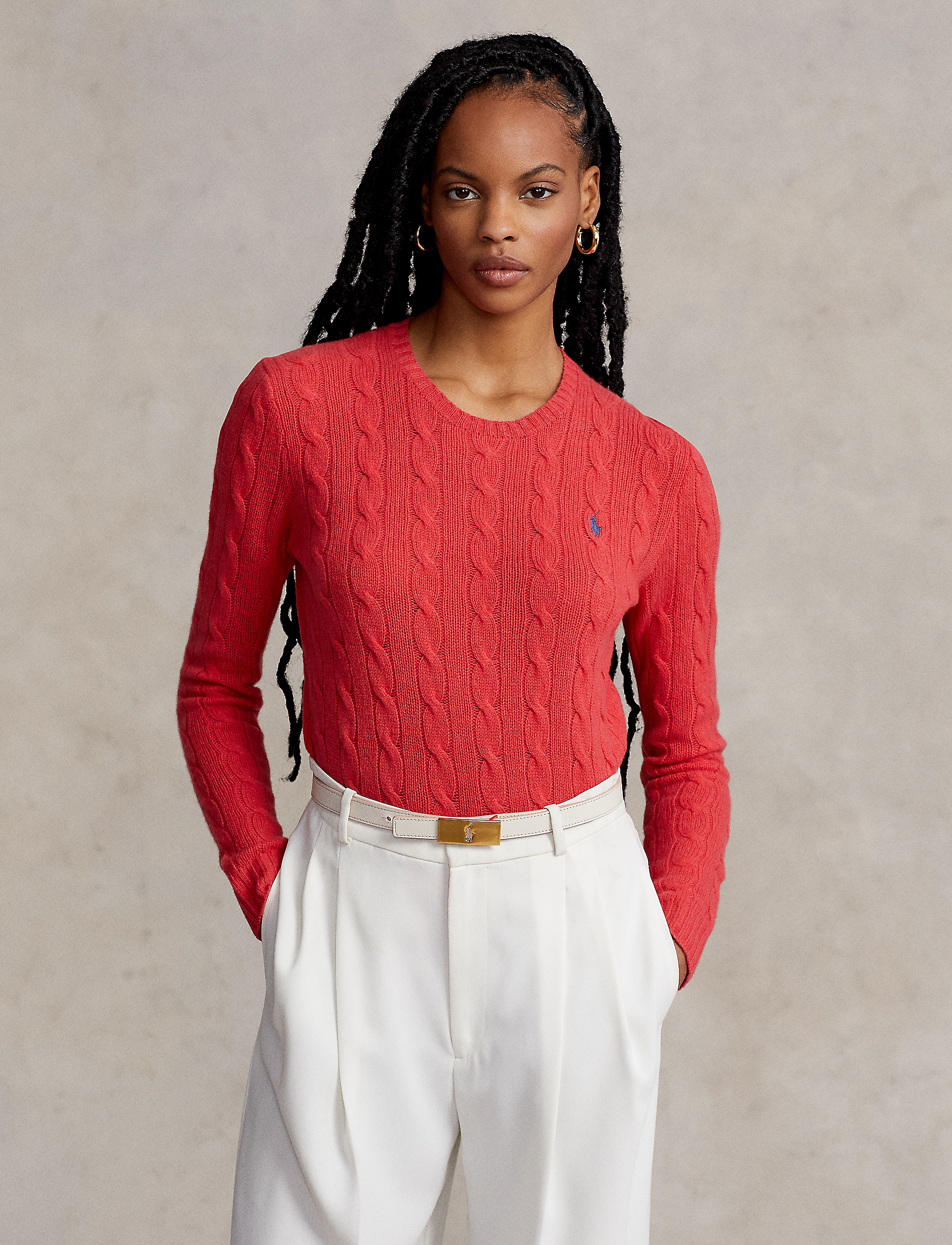 Polo Ralph Lauren - Cable Wool-Cashmere Crewneck Sweater - spring red - 2