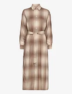 Plaid Belted Wool Dress - 1314 BROWN OMBRE