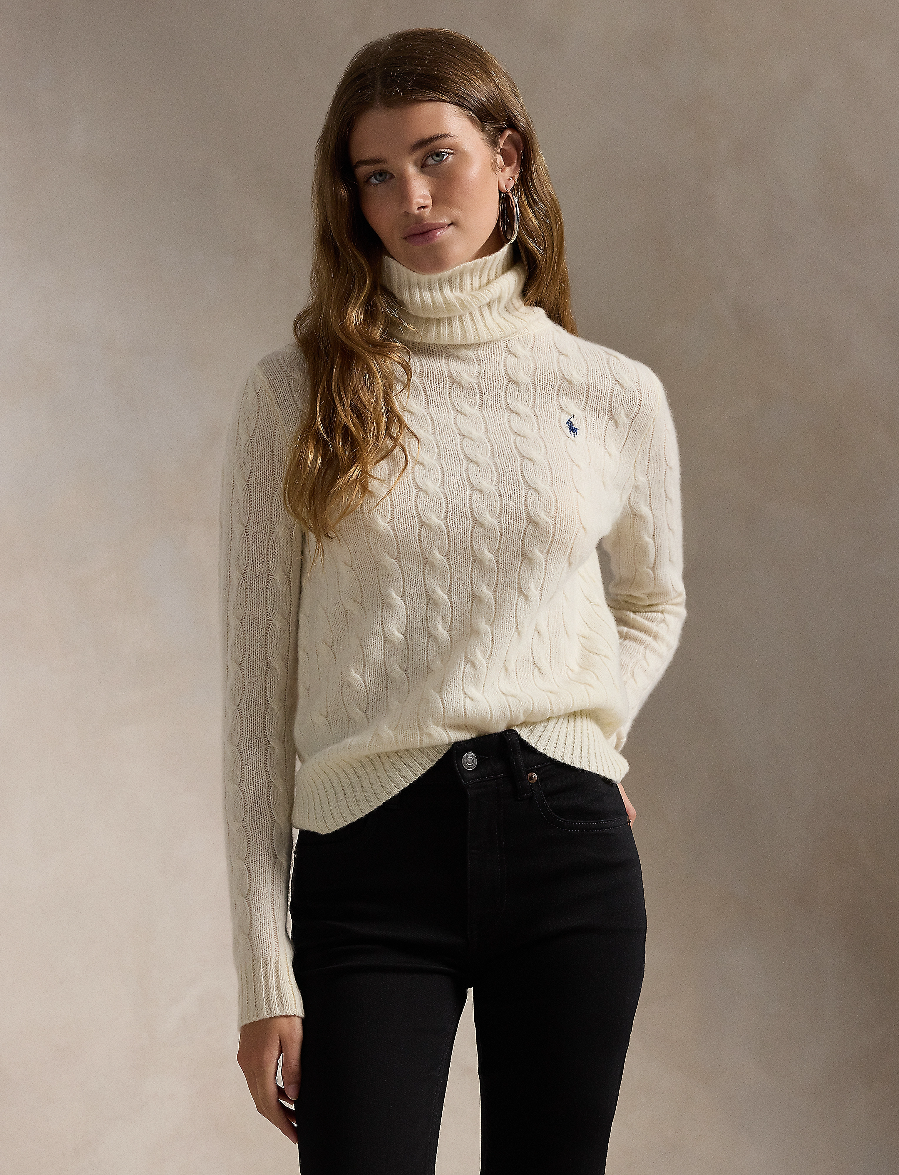 Wool-Cashmere Cable Turtleneck Sweater