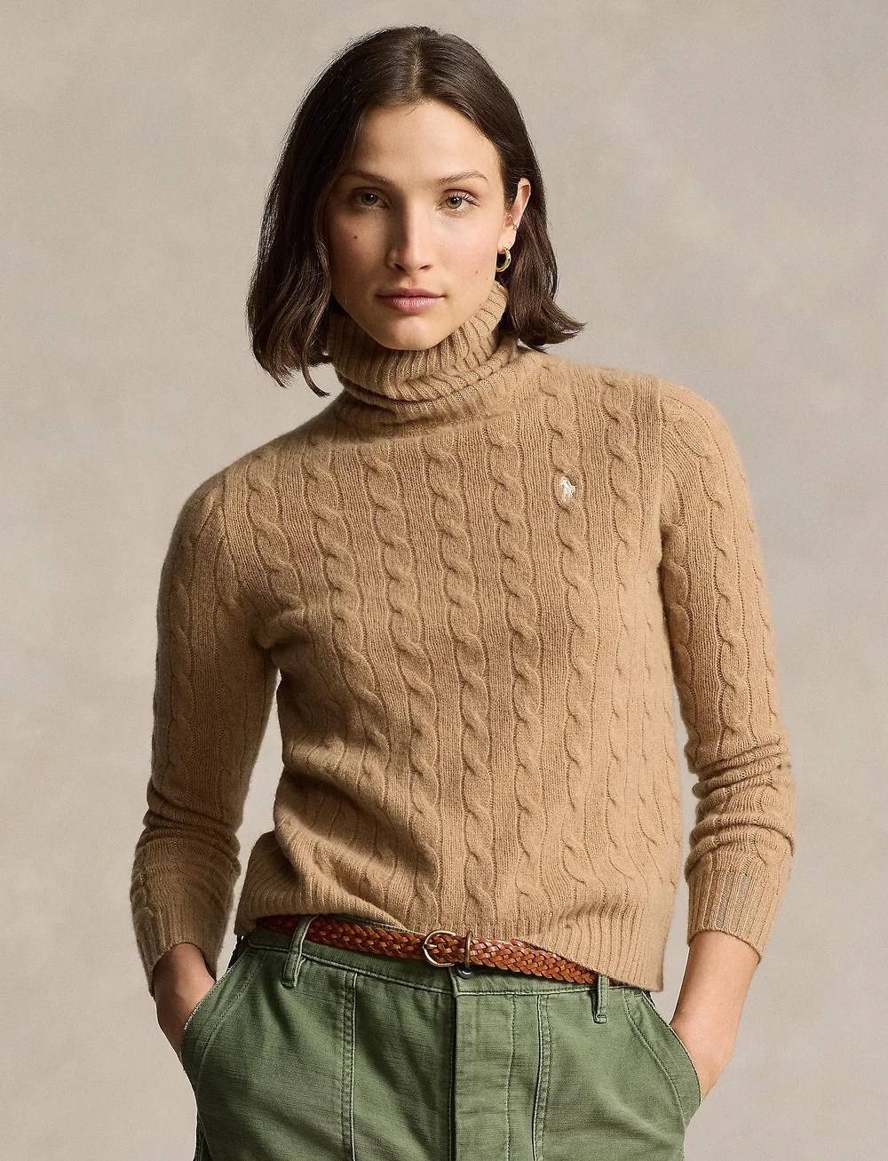 Polo Ralph Lauren - Wool-Cashmere Cable Turtleneck Sweater - peysur - collection camel - 0