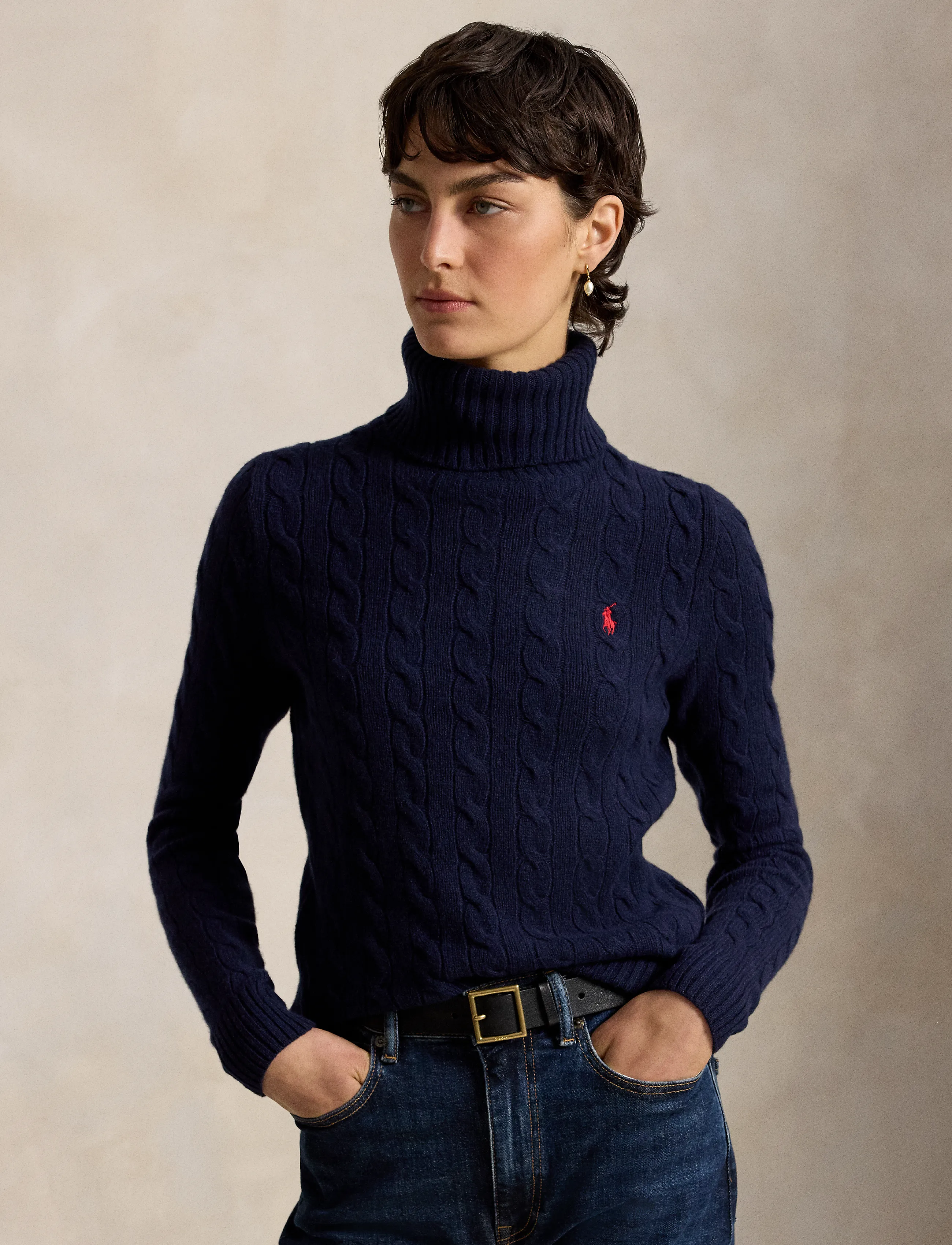 Wool-Cashmere Cable Turtleneck Sweater