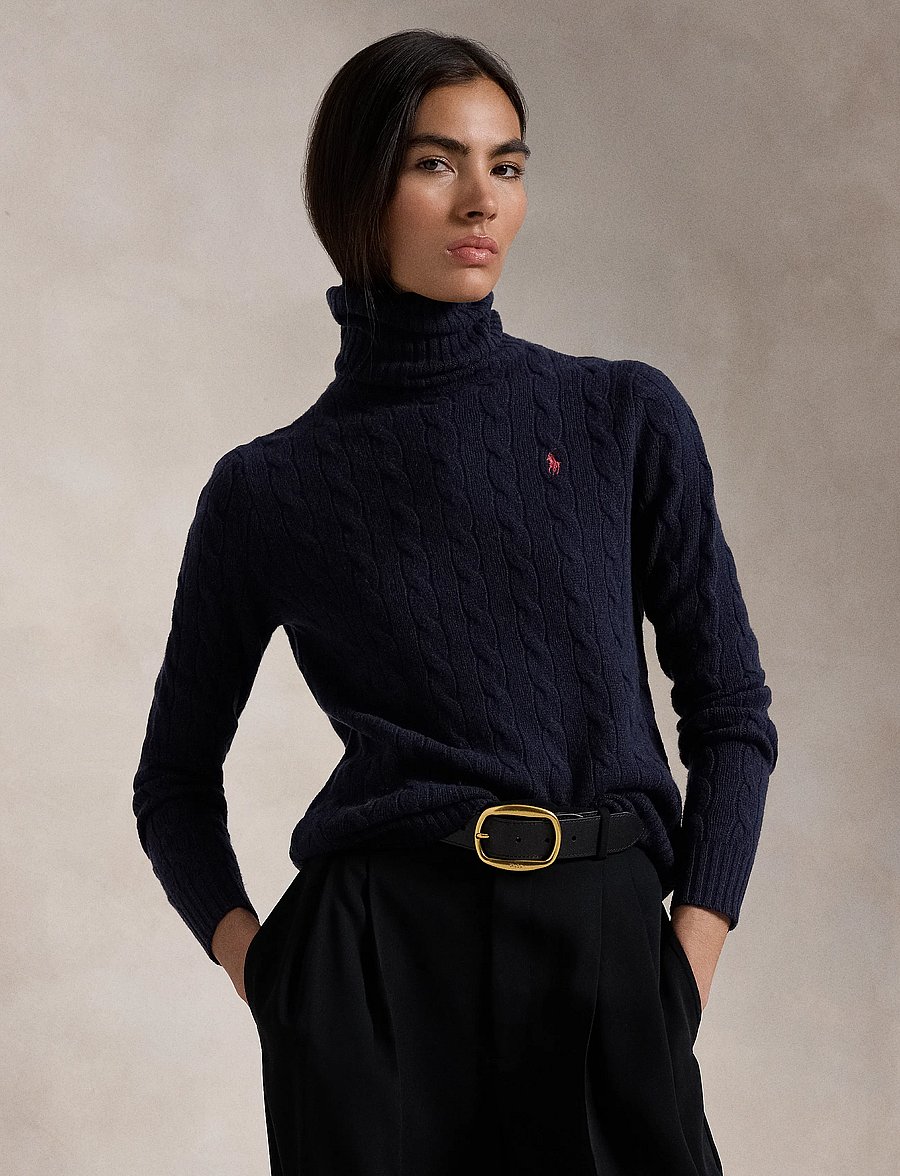 Polo Ralph Lauren - Wool-Cashmere Cable Turtleneck Sweater - kashmir - hunter navy - 4