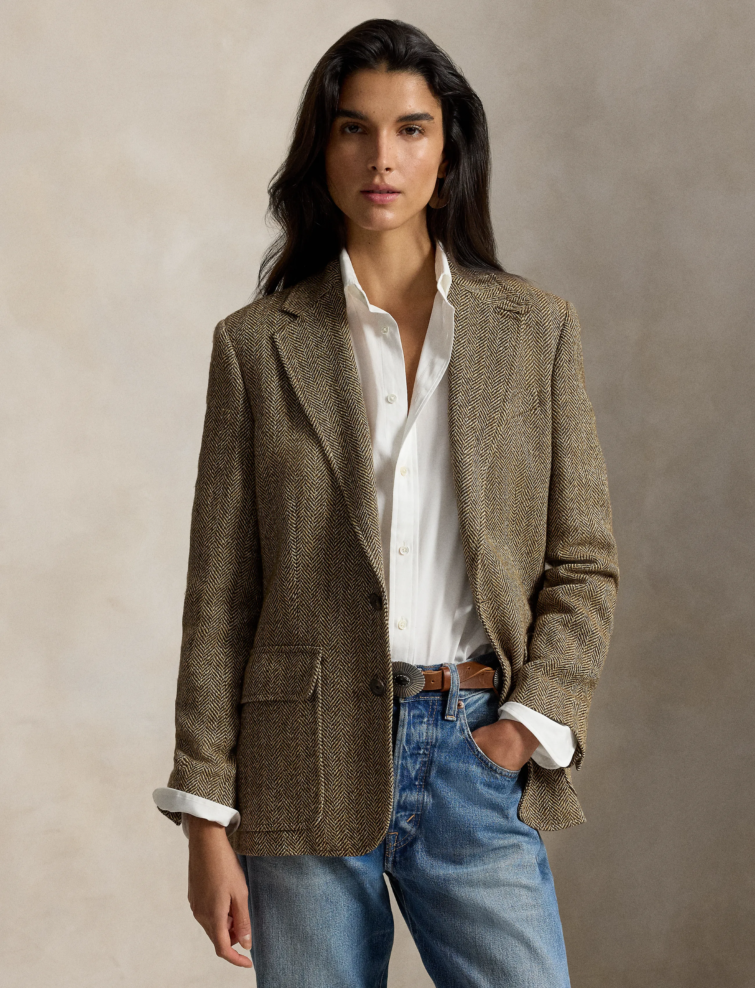 Polo Ralph Lauren Single-Breasted Herringbone Blazer, 30, Braun - Single Breasted Frauen