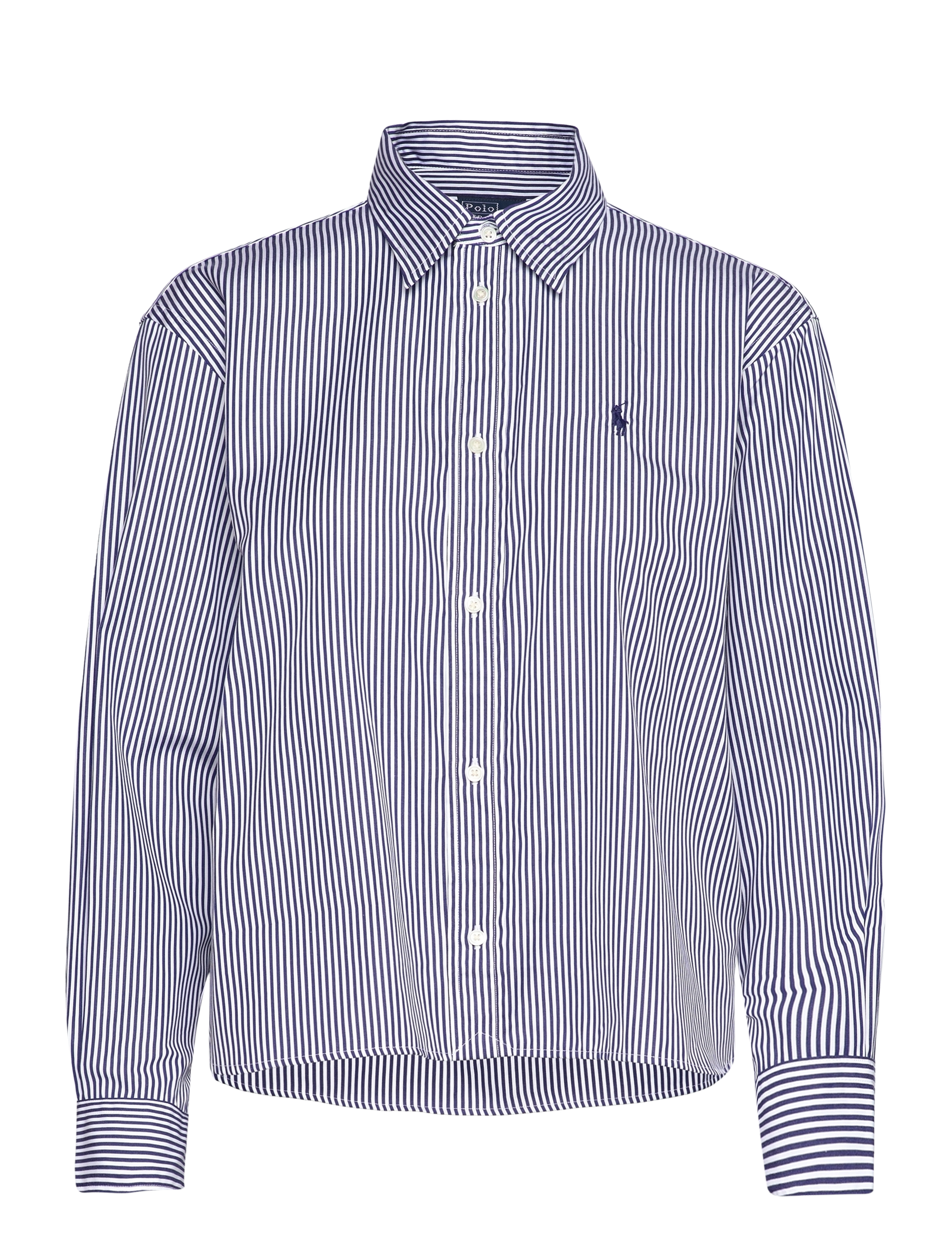 Polo Ralph Lauren Cropped Boxy Striped Cotton Shirt - Tøj - 1322 WHITE/ FALL / navy