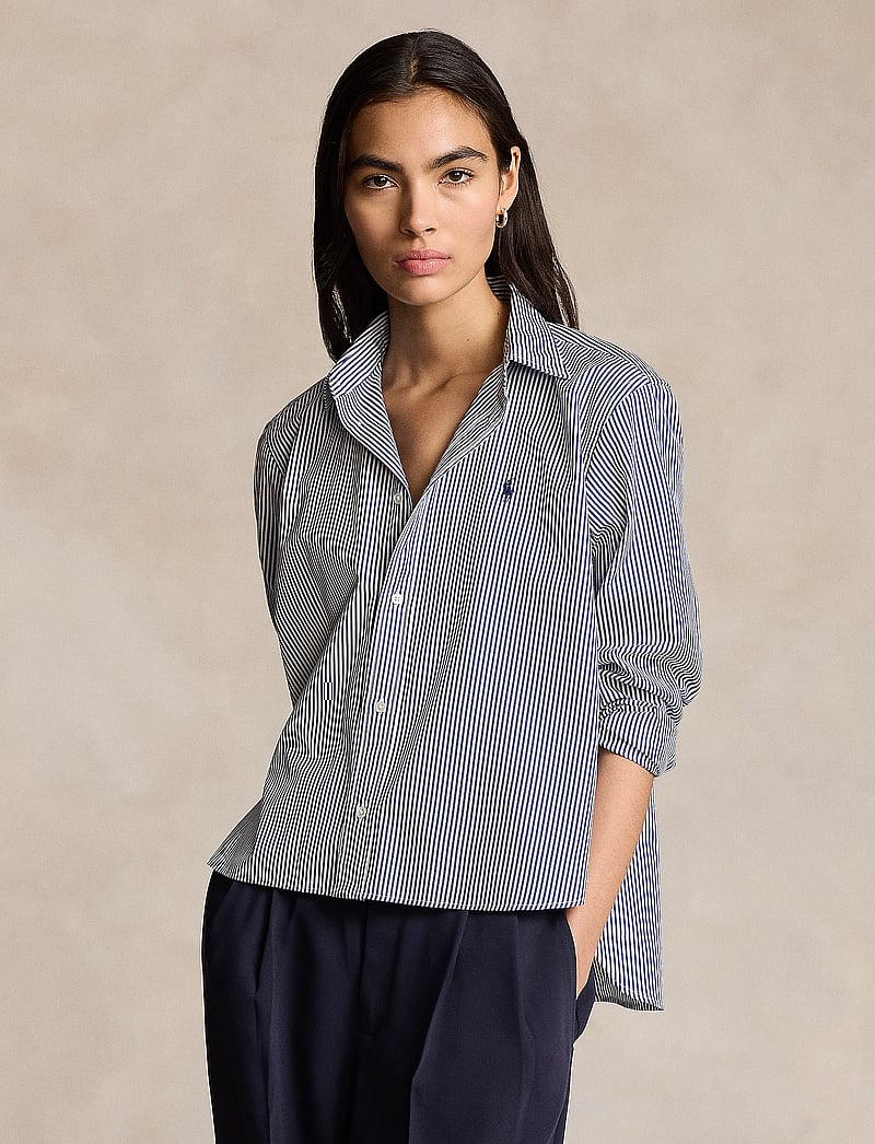 Polo Ralph Lauren - Cropped Boxy Striped Cotton Shirt - pitkähihaiset paidat - 1322 white/ fall - 0