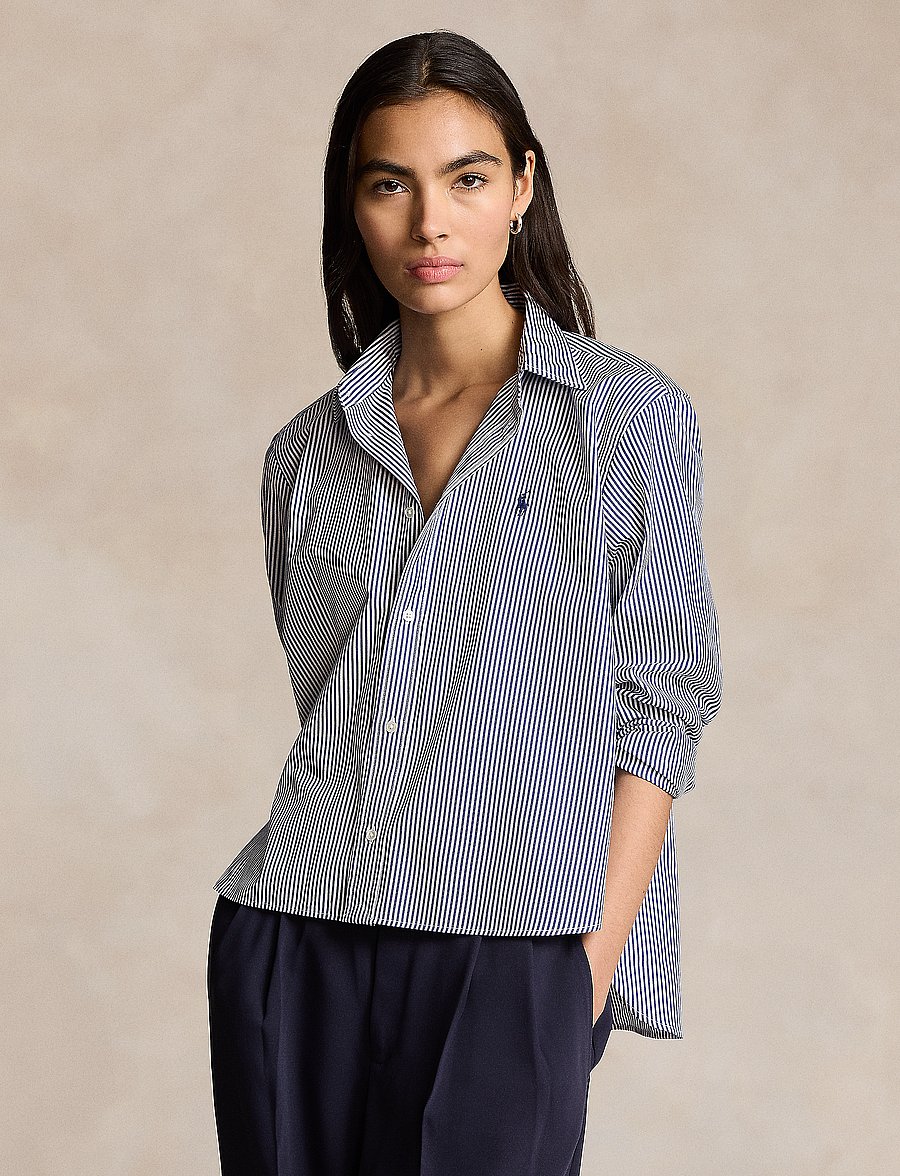 Polo Ralph Lauren - Cropped Boxy Striped Cotton Shirt - chemises à manches longues - 1322 white/ fall - 0