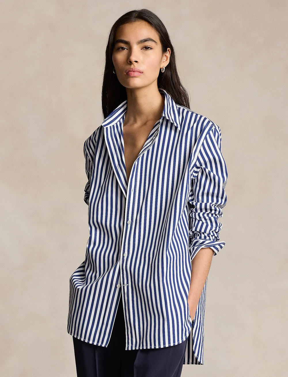 Ralph lauren white blue striped shirt sales