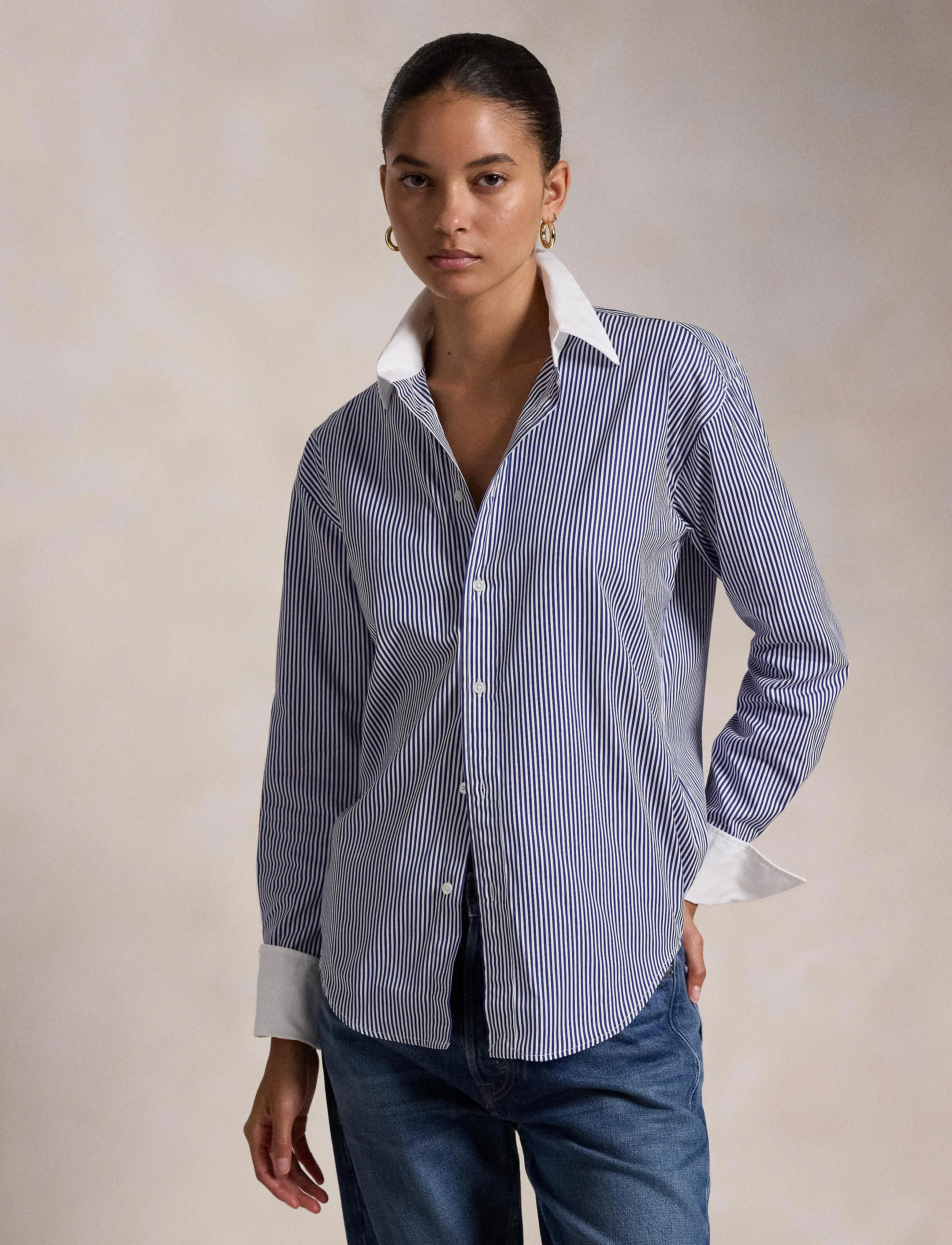 Polo Ralph Lauren - Extended-Cuff Striped Cotton Shirt - chemises à manches longues - 1322 white/ fall - 4