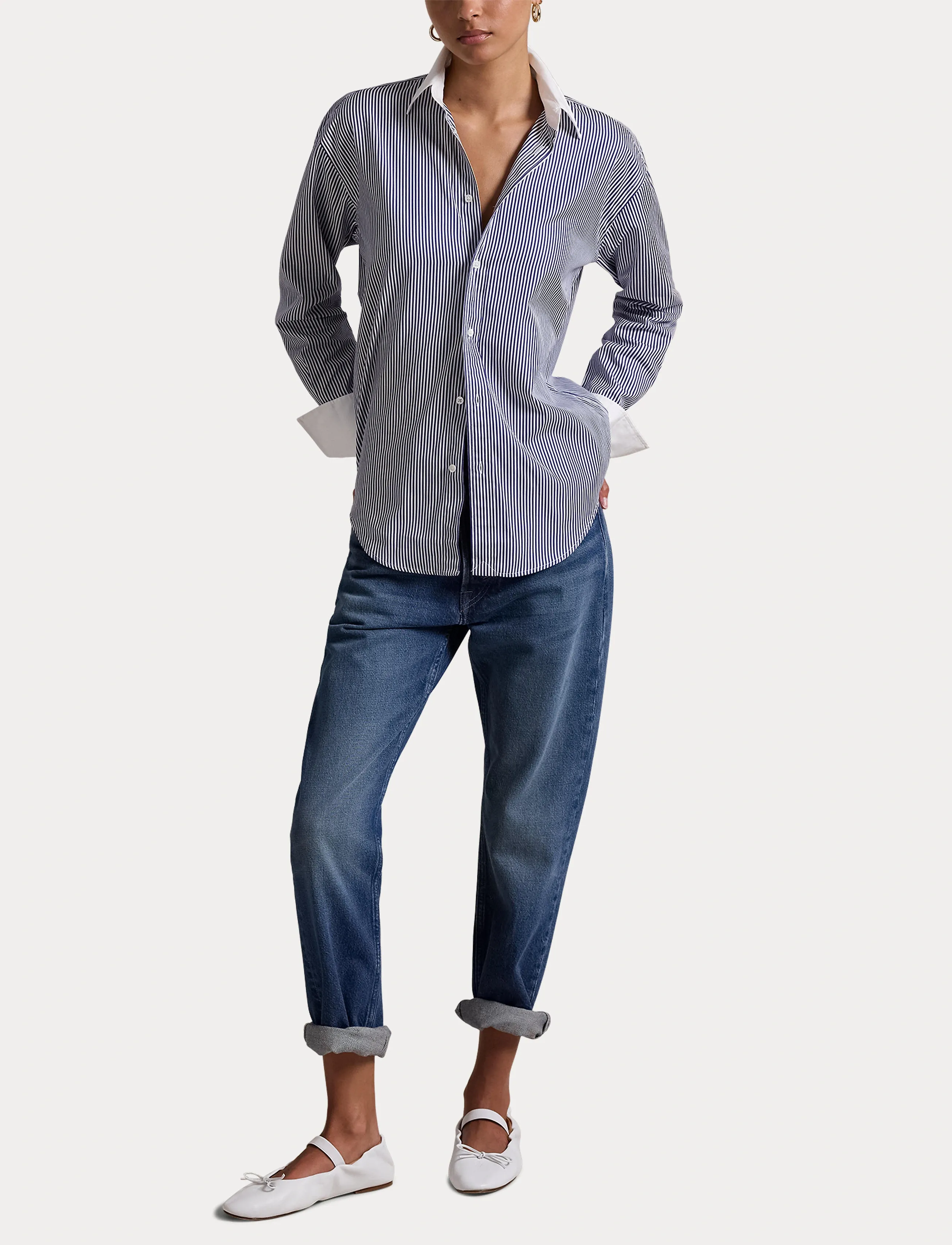 Polo Ralph Lauren - Extended-Cuff Striped Cotton Shirt - chemises à manches longues - 1322 white/ fall - 5