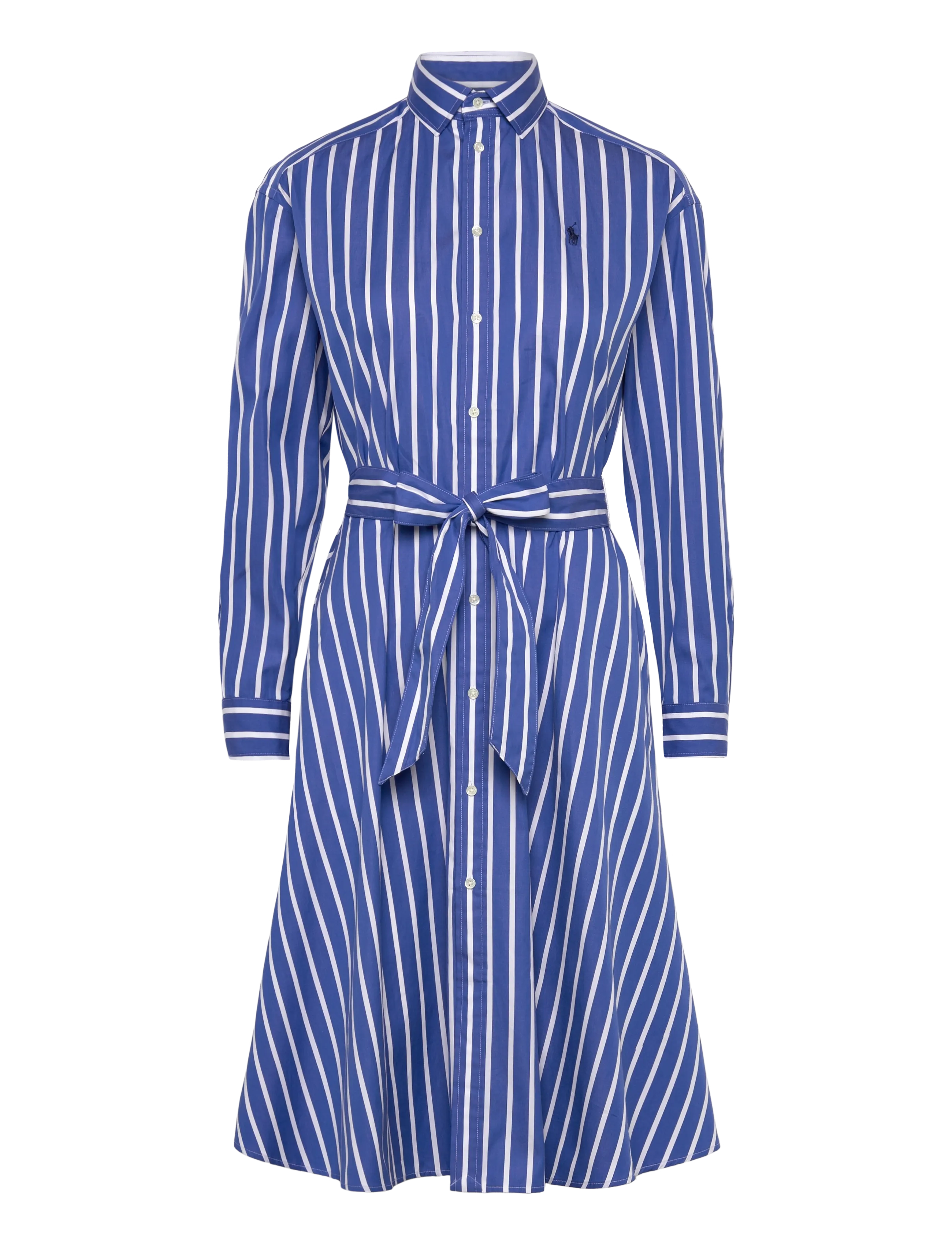 POLO RALPH LAUREN Belted Wide-Stripe Baumwolle Shirtdress Blau - 28 - Damen