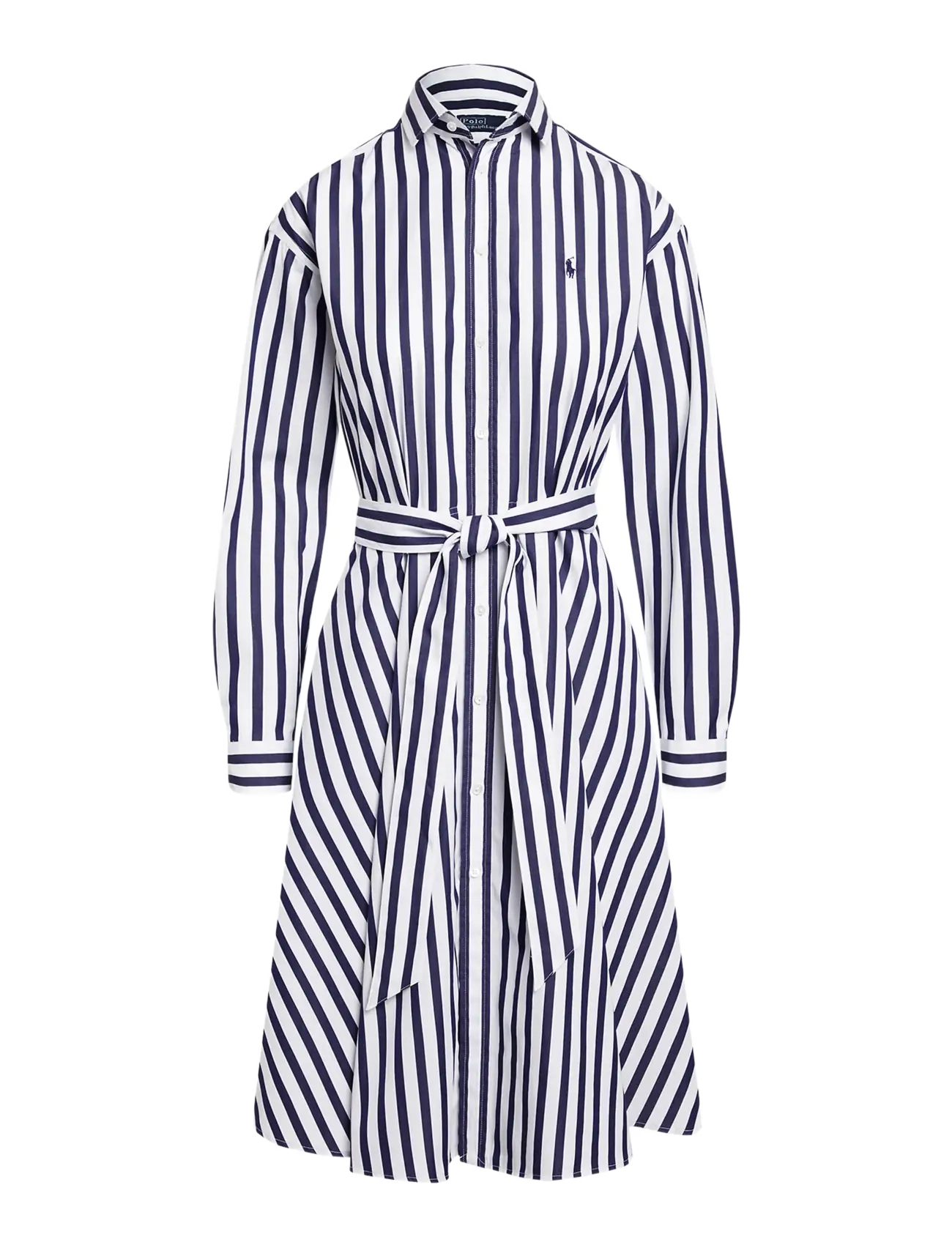 POLO RALPH LAUREN Belted Wide-Stripe Baumwolle Shirtdress Blau - 38 - Damen