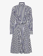 Belted Wide-Stripe Cotton Shirtdress - 970A NAVY/WHITE