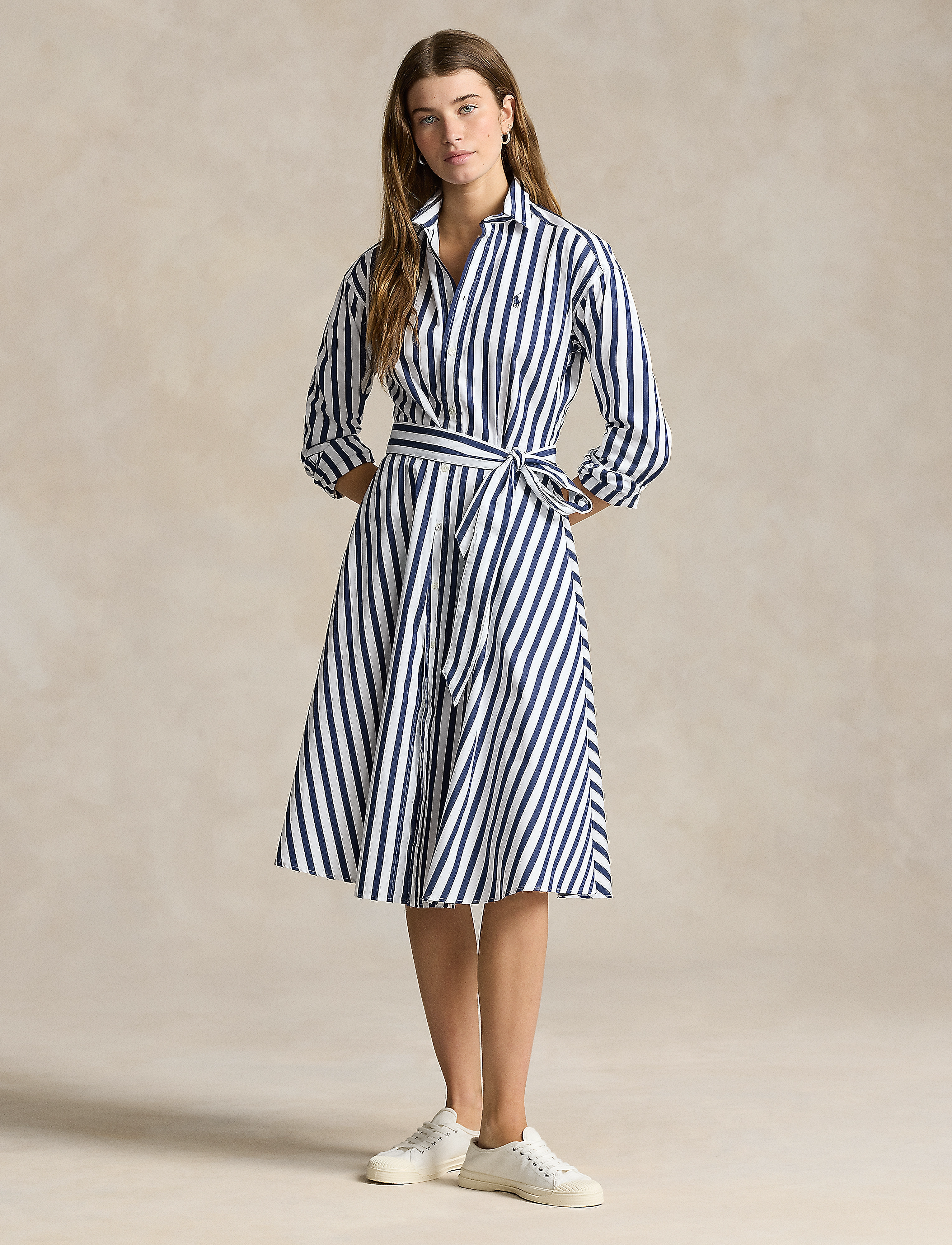 Polo Ralph Lauren Belted Wide-Stripe Cotton Shirtdress - Midikleider - 970A NAVY/WHITE / blue