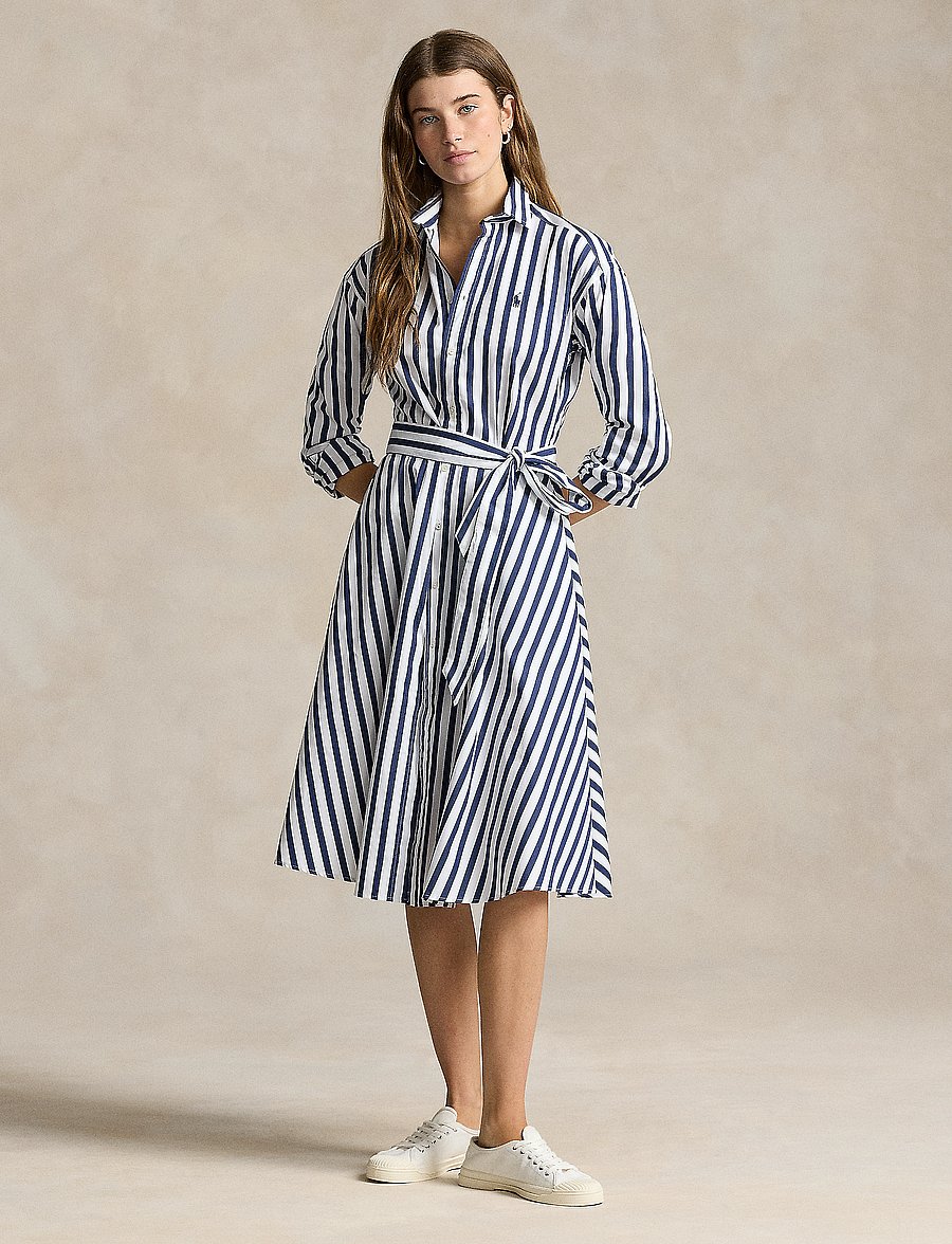 Polo Ralph Lauren - Belted Wide-Stripe Cotton Shirtdress - marškinių tipo suknelės - 970a navy/white - 0
