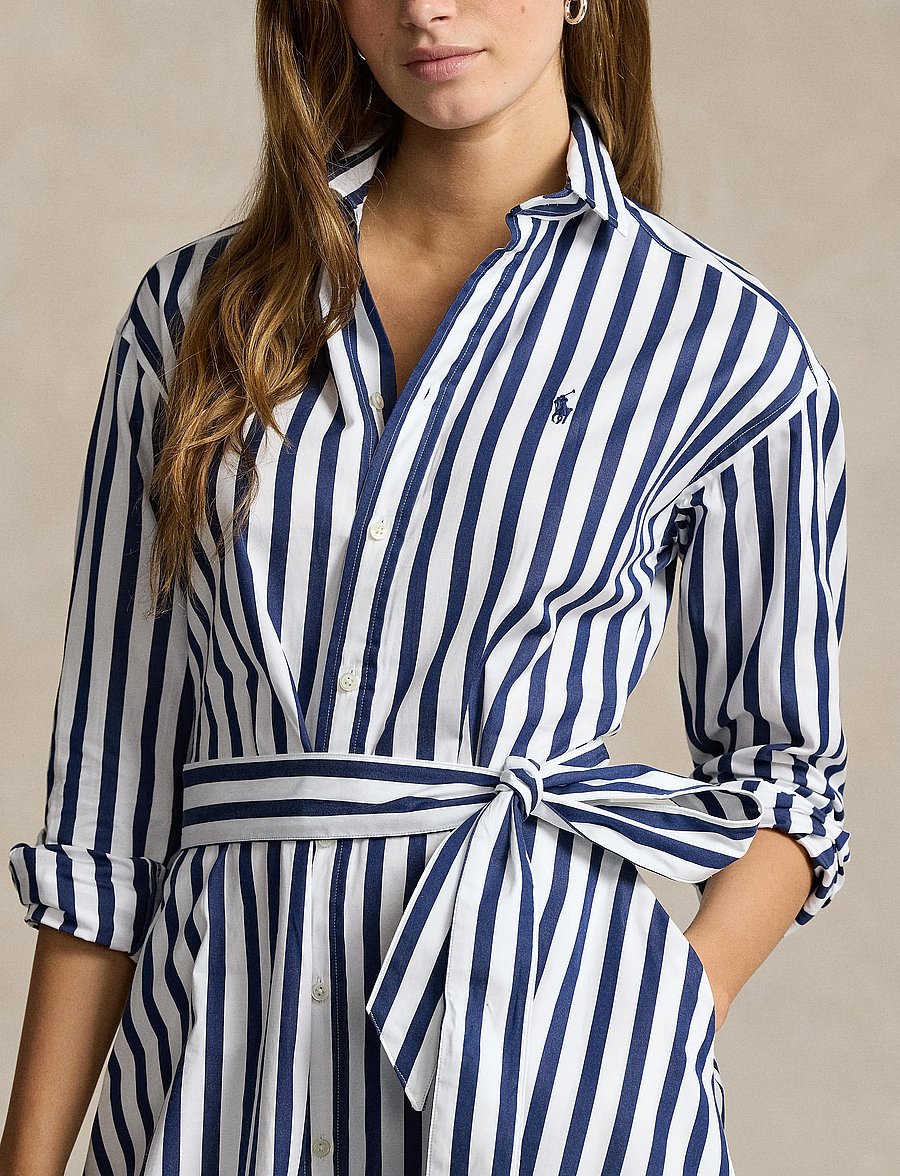 Polo Ralph Lauren - Belted Wide-Stripe Cotton Shirtdress - marškinių tipo suknelės - 970a navy/white - 4