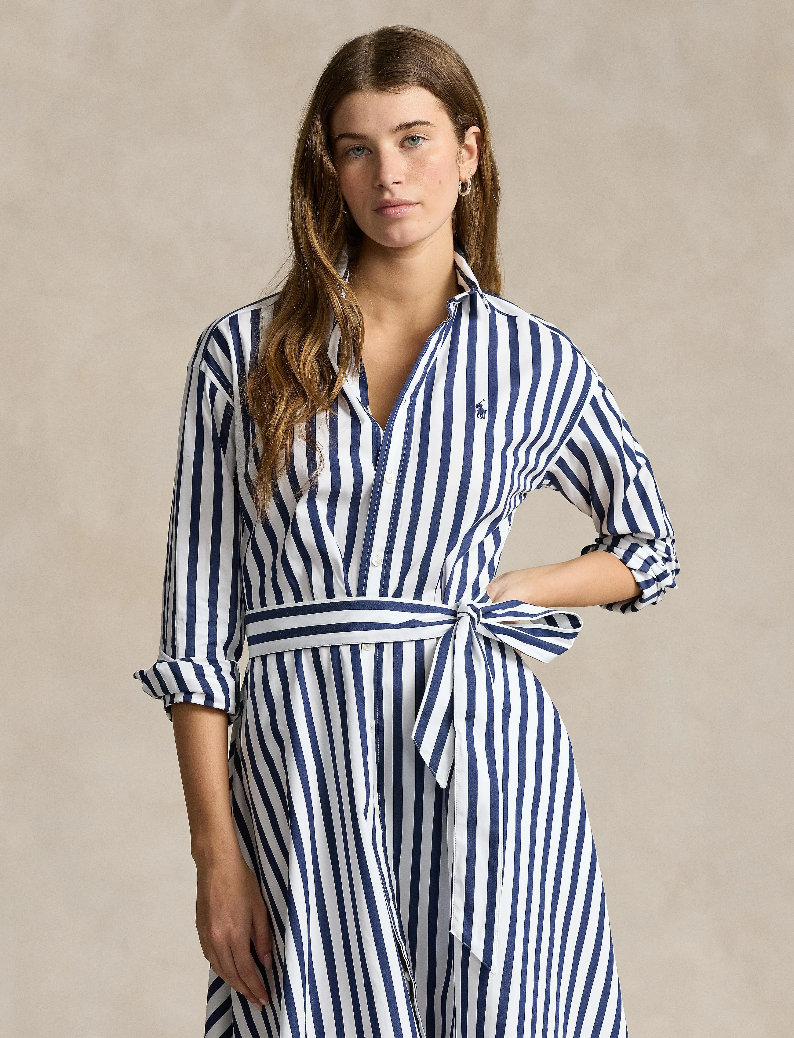 Polo Ralph Lauren - Belted Wide-Stripe Cotton Shirtdress - marškinių tipo suknelės - 970a navy/white - 5